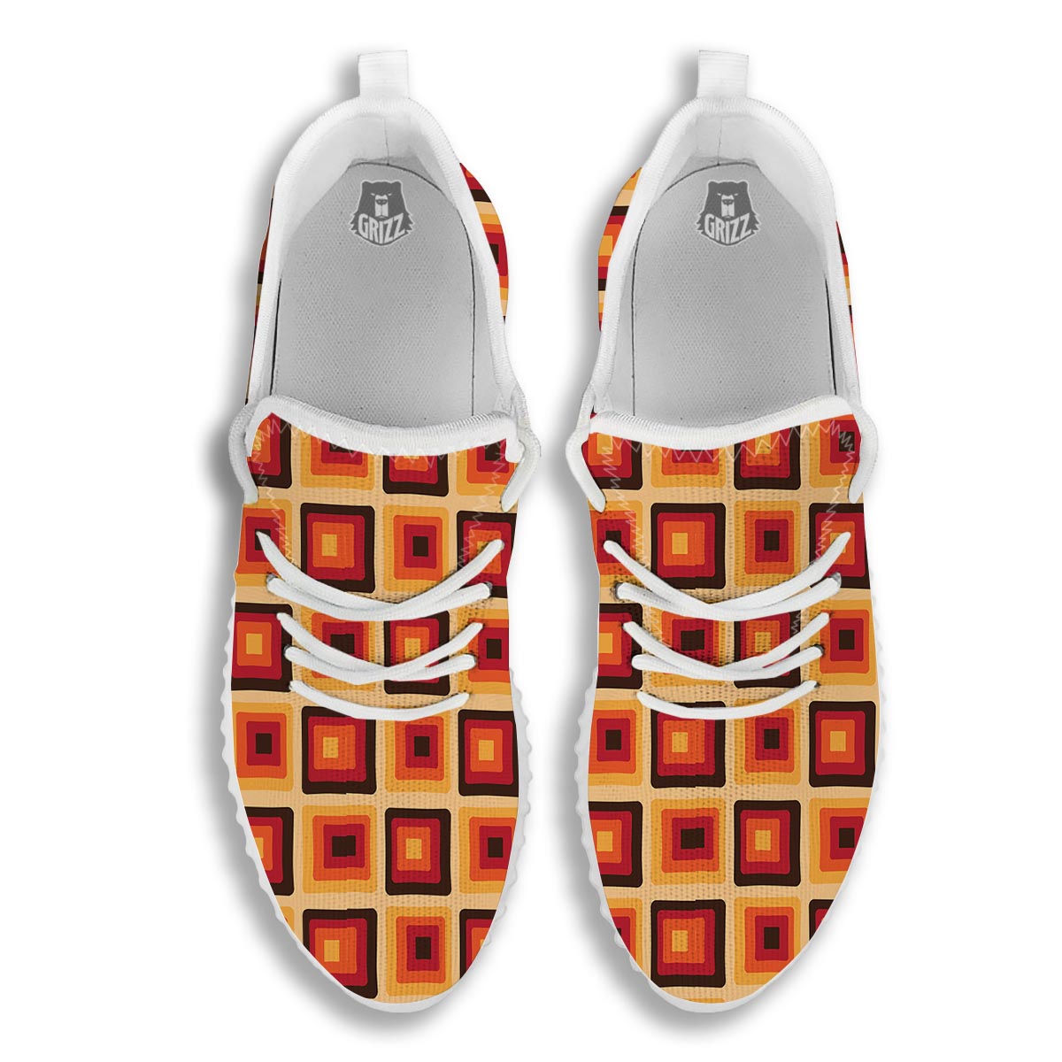 Rounded Square Retro Geometric Print Pattern White Walking Shoes-grizzshop