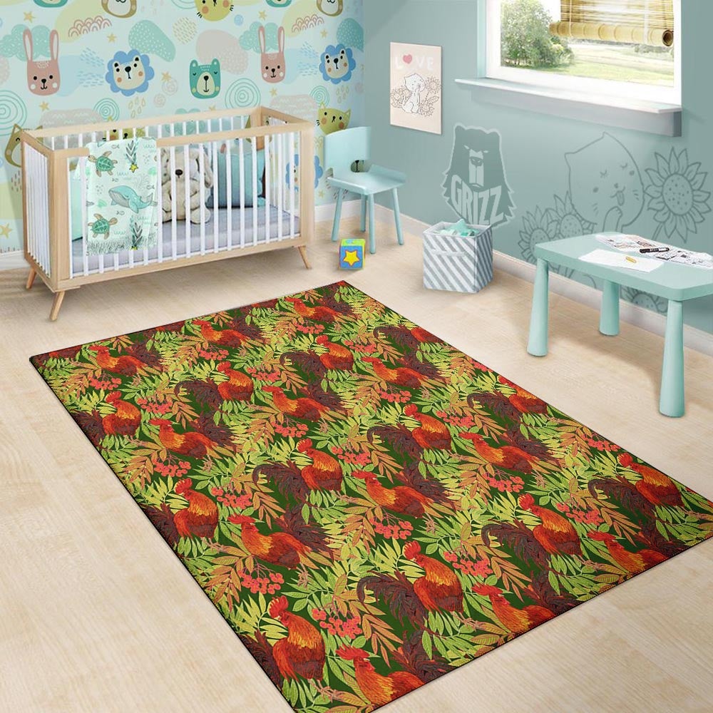 Rowan And Rooster Print Pattern Floor Mat-grizzshop