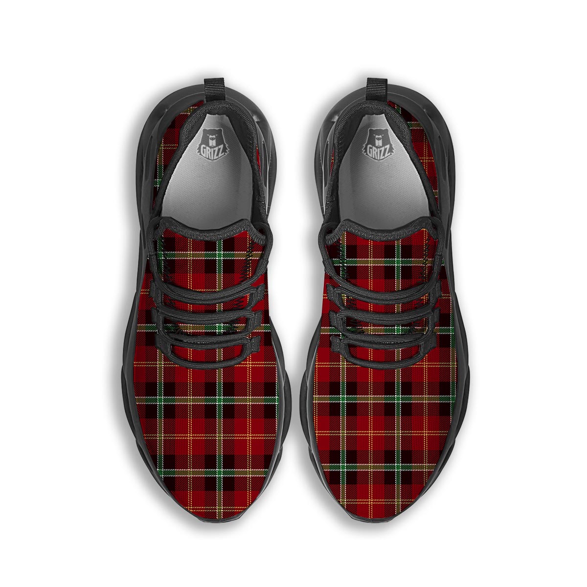 Royal Stewart Red Plaid Tartan Black Running Shoes-grizzshop