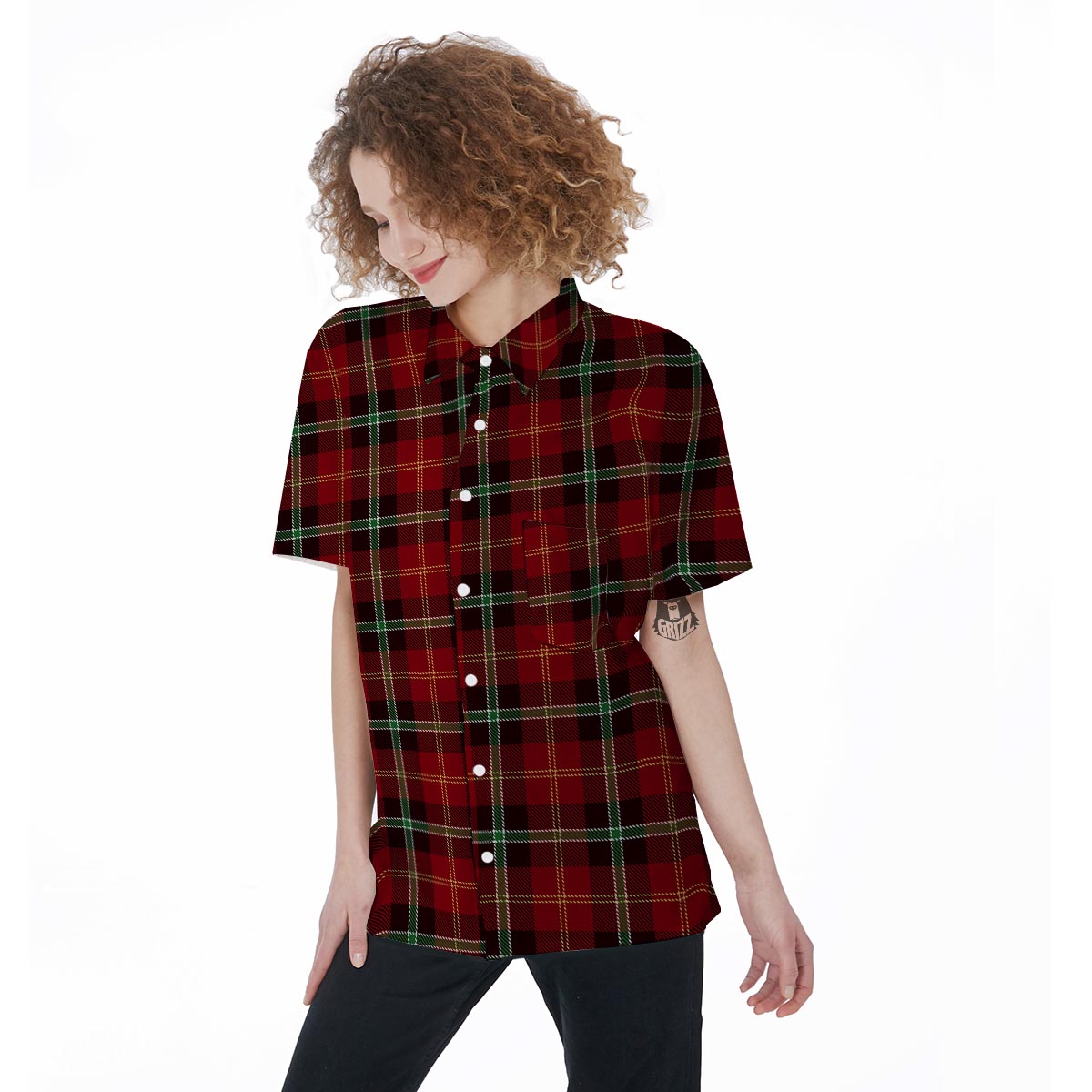 Royal Stewart Red Plaid Tartan Women's Short Sleeve Shirts-grizzshop