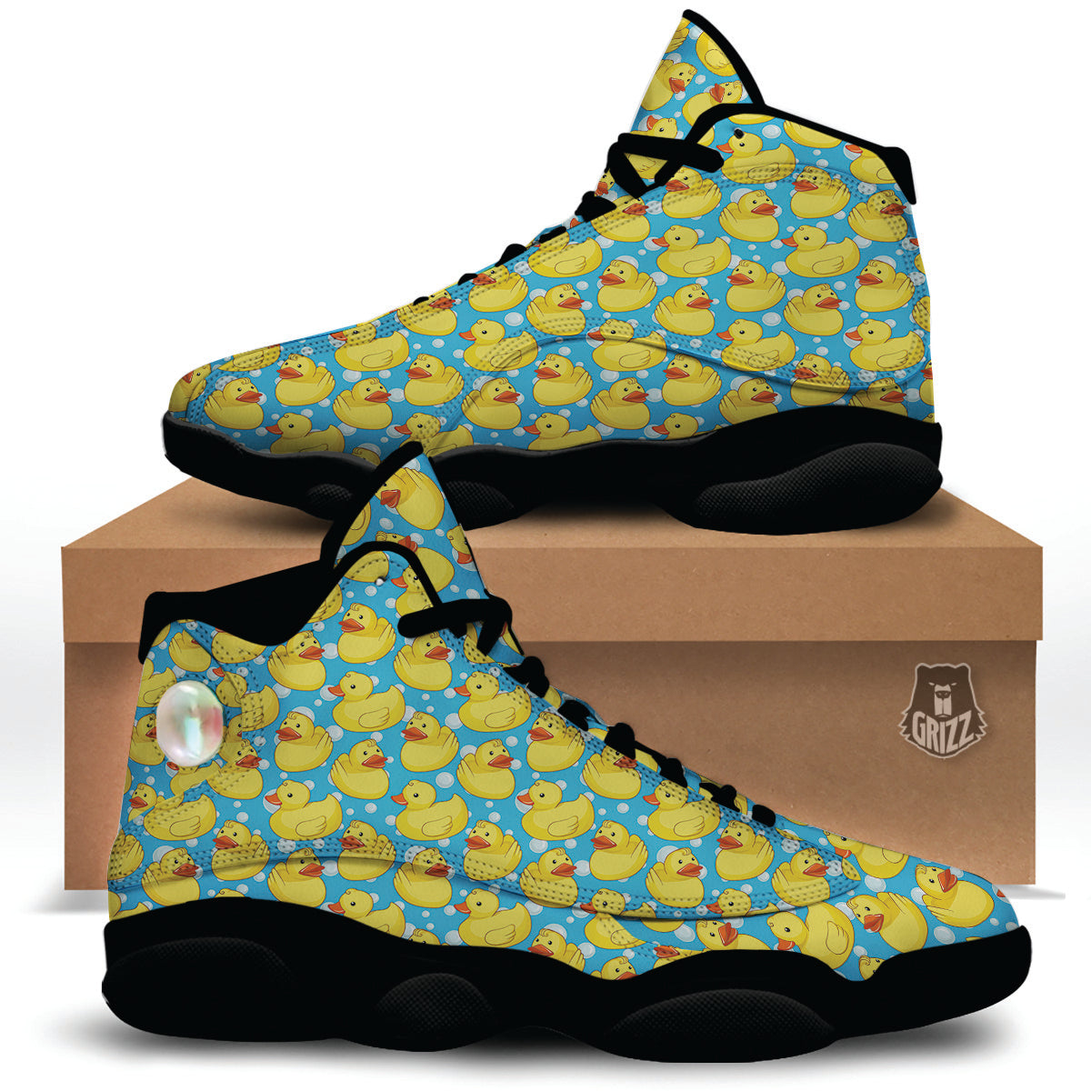 Rubber Duck In Water Print Pattern Black Basketball Shoes-grizzshop