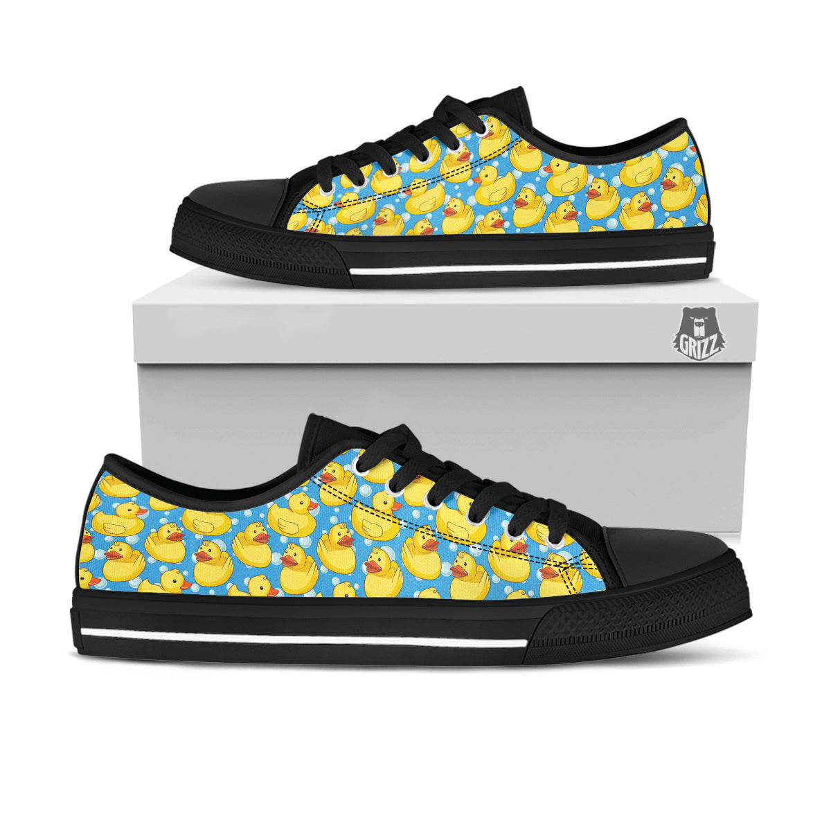 Rubber Duck In Water Print Pattern Black Low Top Shoes-grizzshop