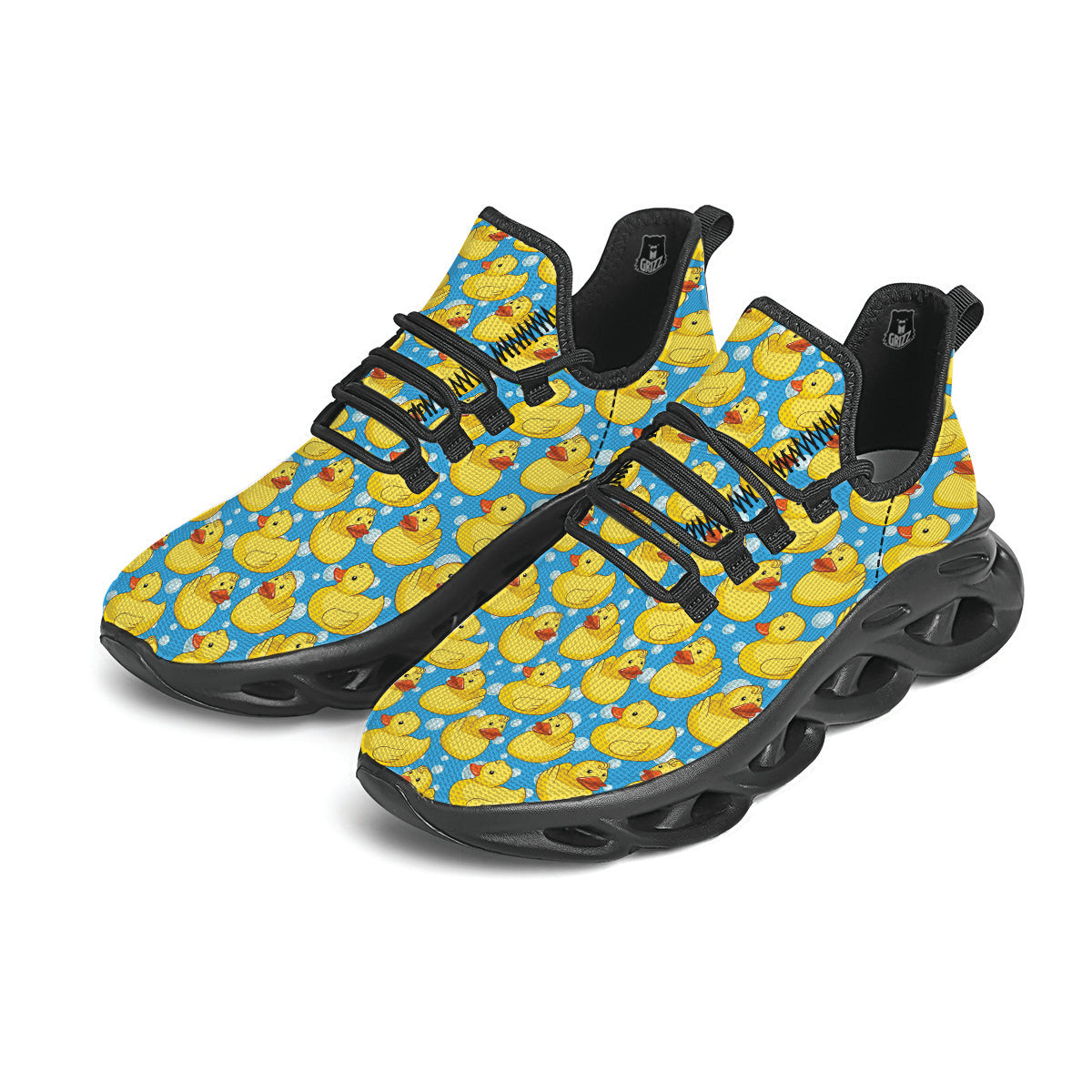 Rubber Duck In Water Print Pattern Black Running Shoes-grizzshop