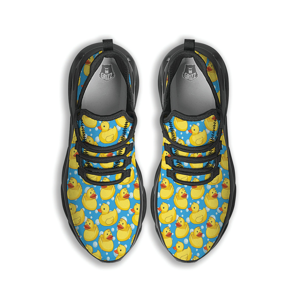 Rubber Duck In Water Print Pattern Black Running Shoes-grizzshop