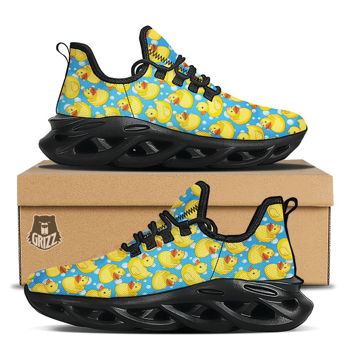 Rubber Duck In Water Print Pattern Black Running Shoes-grizzshop