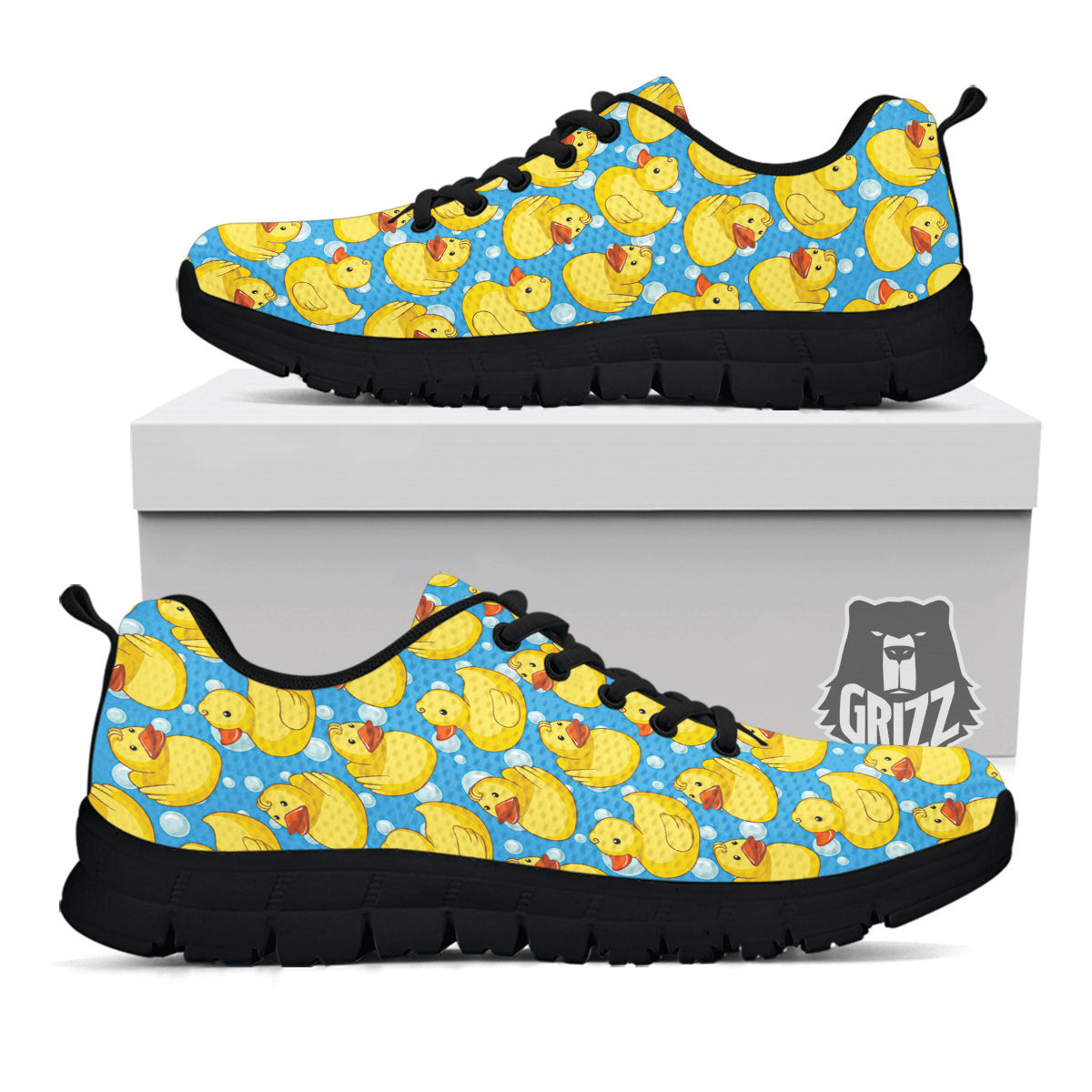 Rubber Duck In Water Print Pattern Black Sneaker-grizzshop
