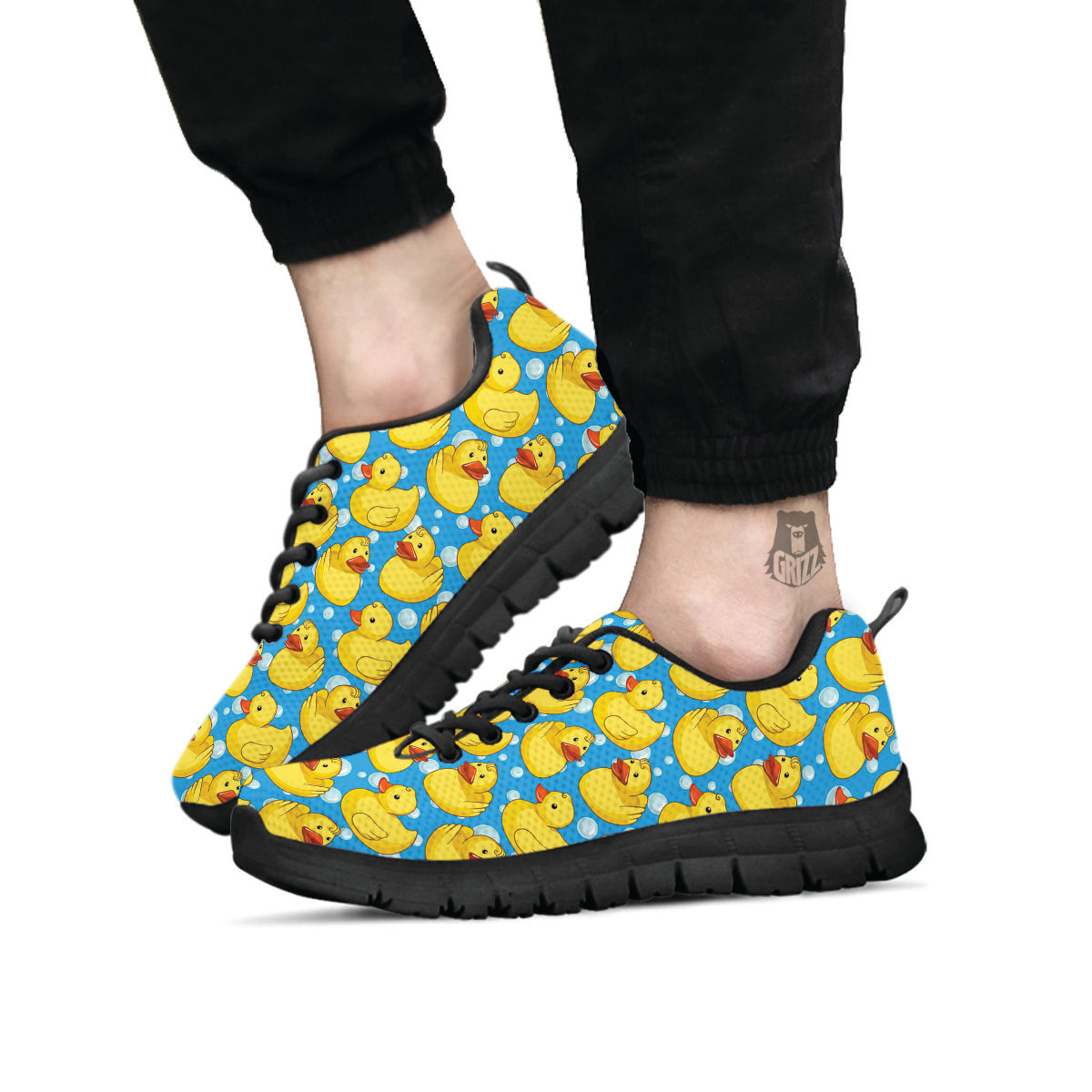 Rubber Duck In Water Print Pattern Black Sneaker-grizzshop