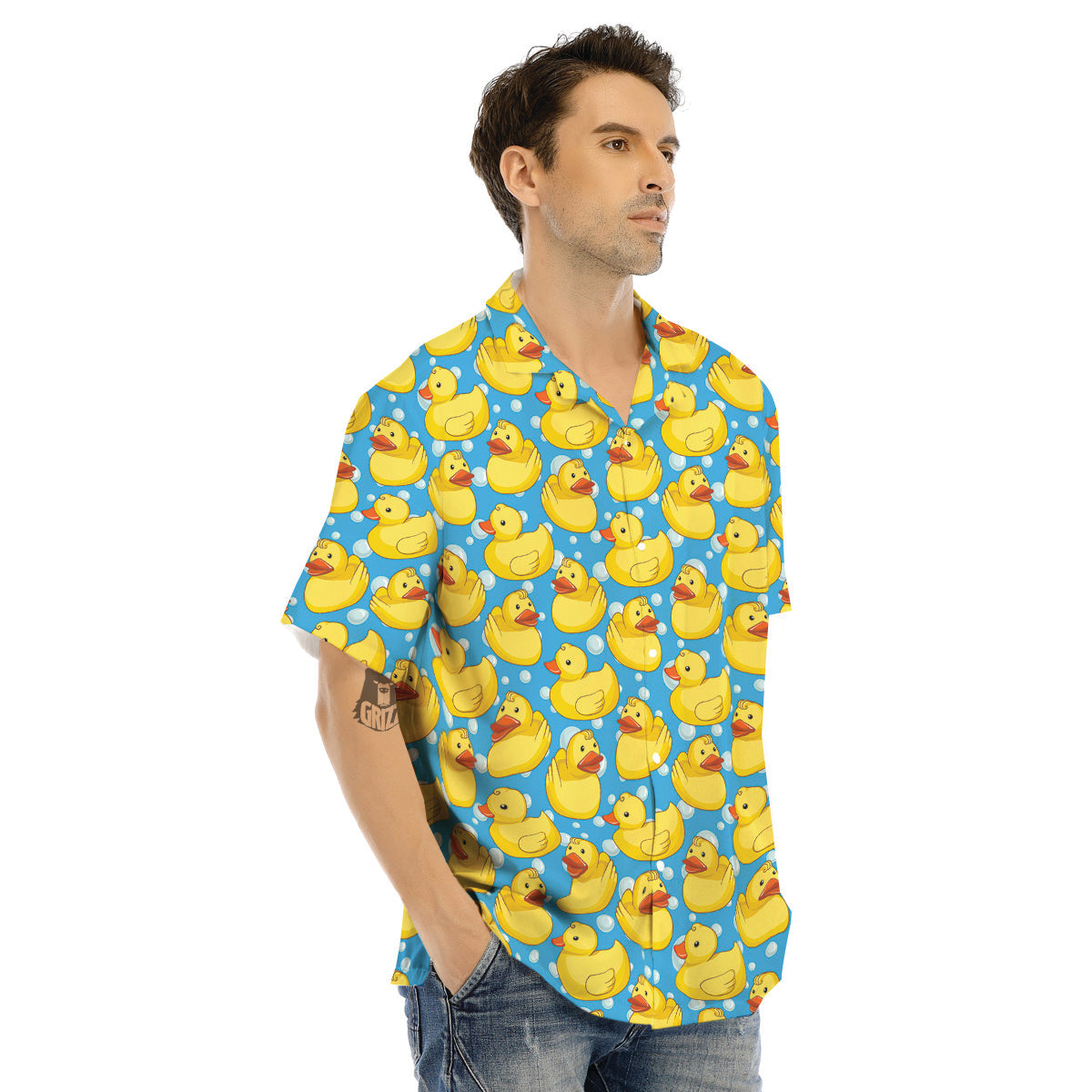 Rubber Duck In Water Print Pattern Men's Hawaiian Shirt-grizzshop