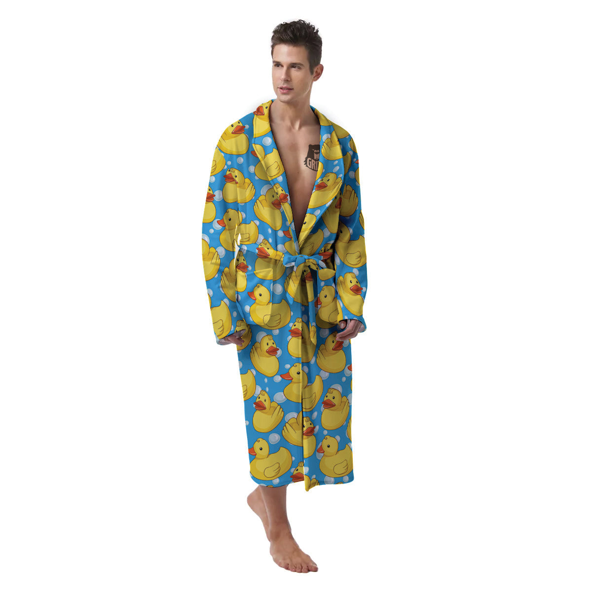 Rubber Duck In Water Print Pattern Men's Robe-grizzshop