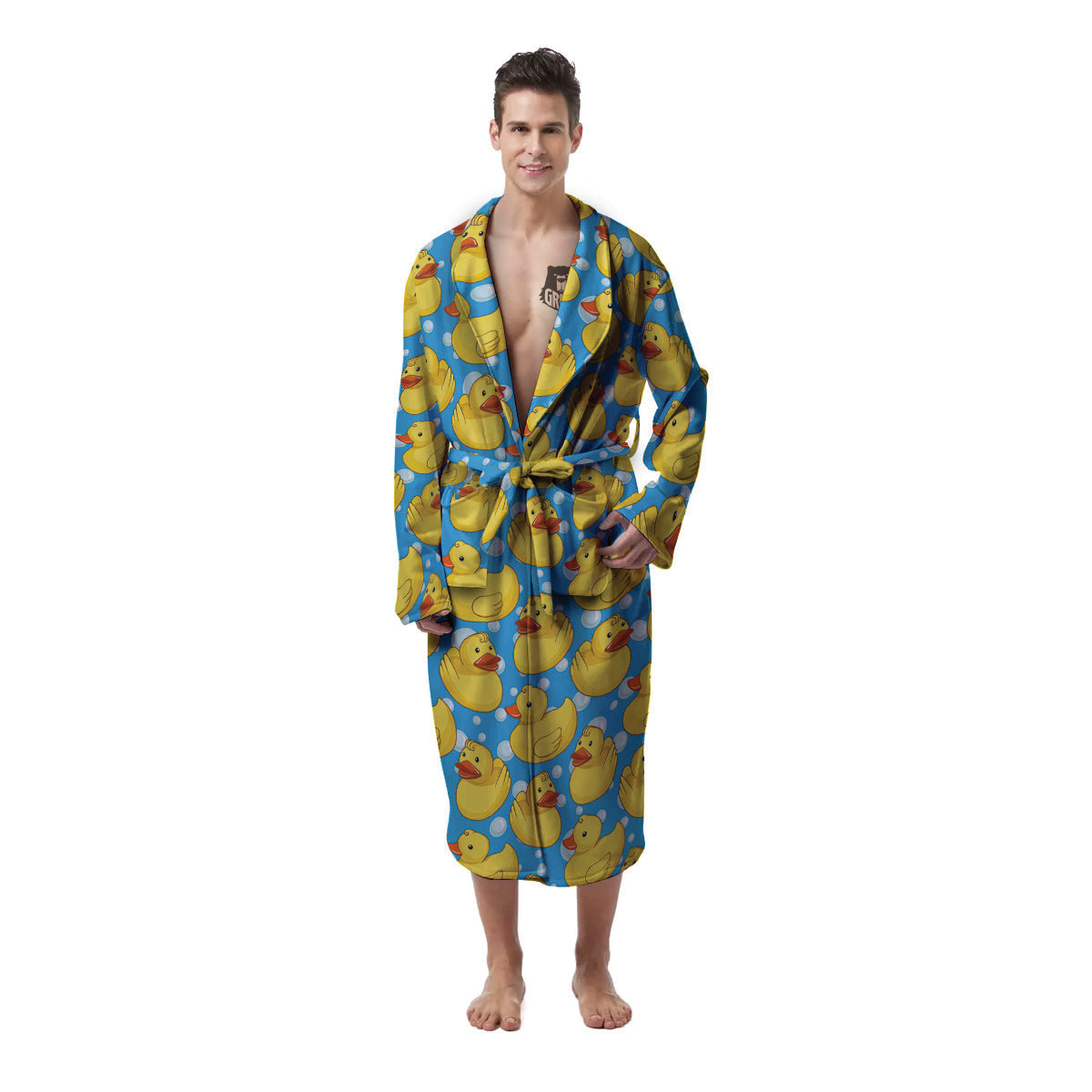 Rubber Duck In Water Print Pattern Men's Robe-grizzshop