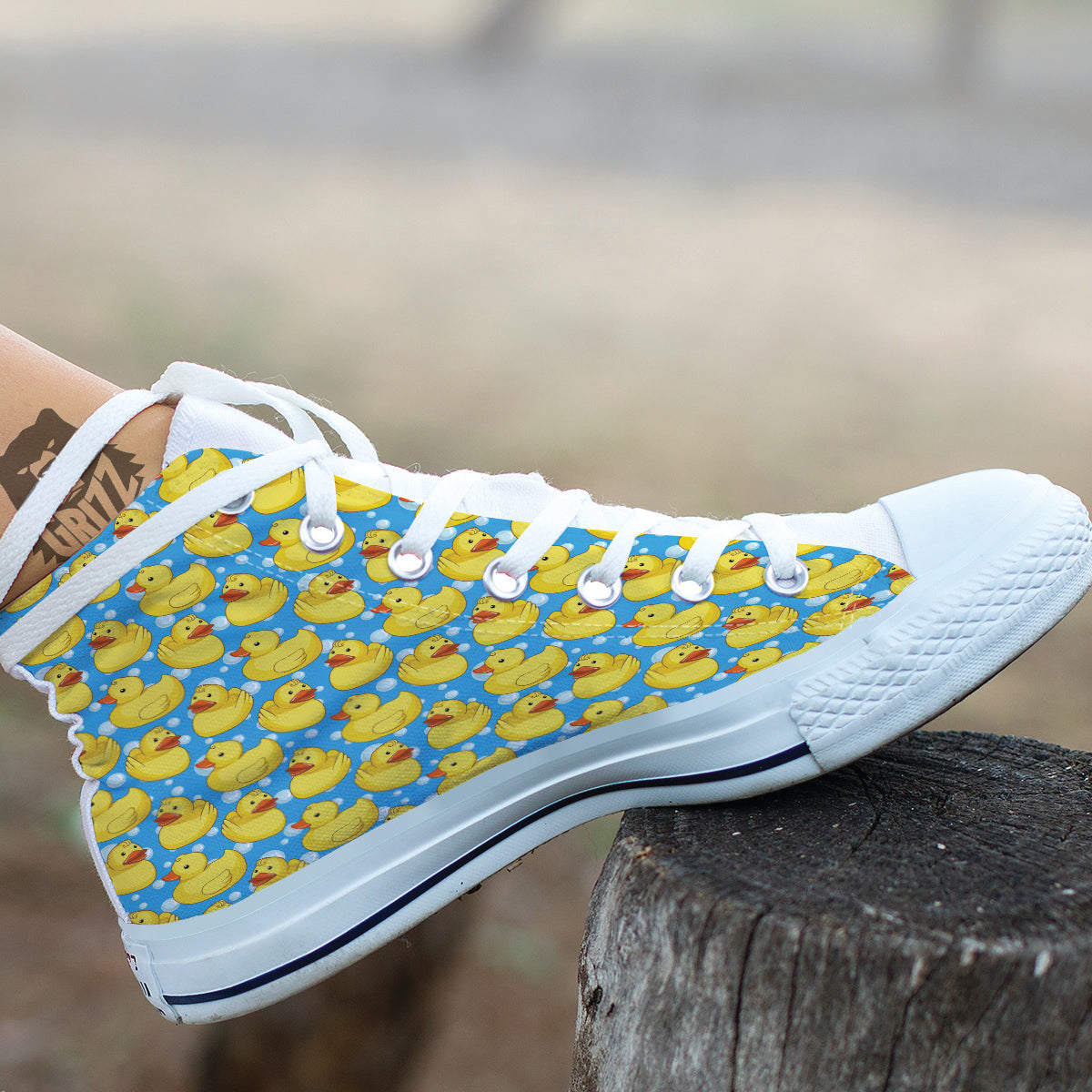 Rubber Duck In Water Print Pattern White High Top Shoes-grizzshop