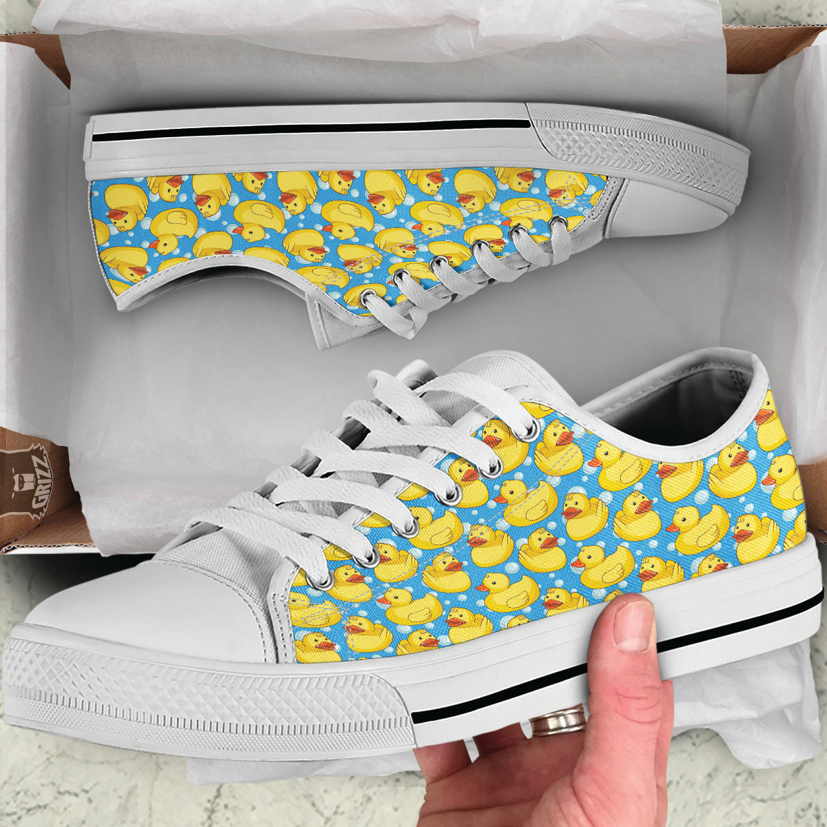 Rubber Duck In Water Print Pattern White Low Top Shoes-grizzshop