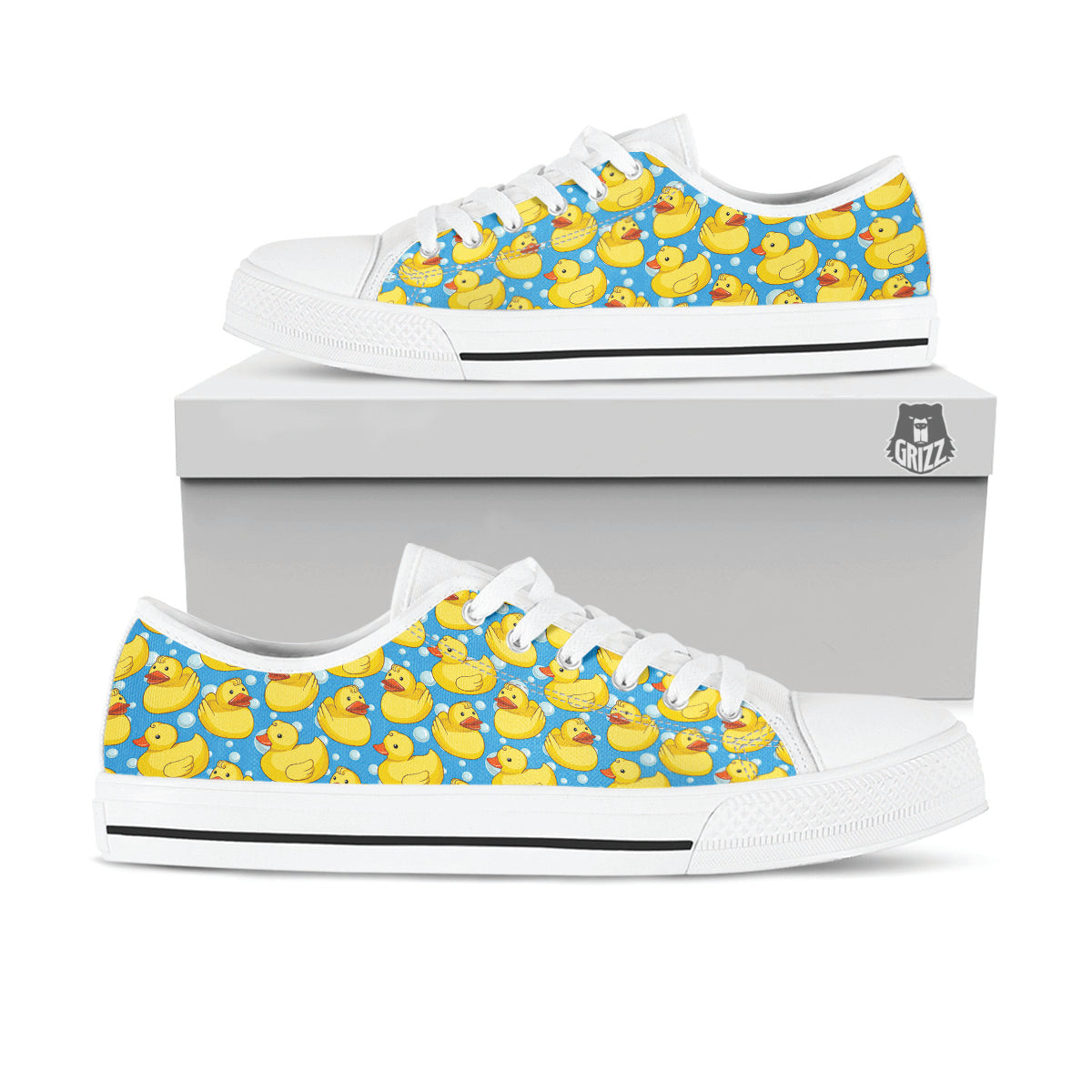 Rubber Duck In Water Print Pattern White Low Top Shoes-grizzshop