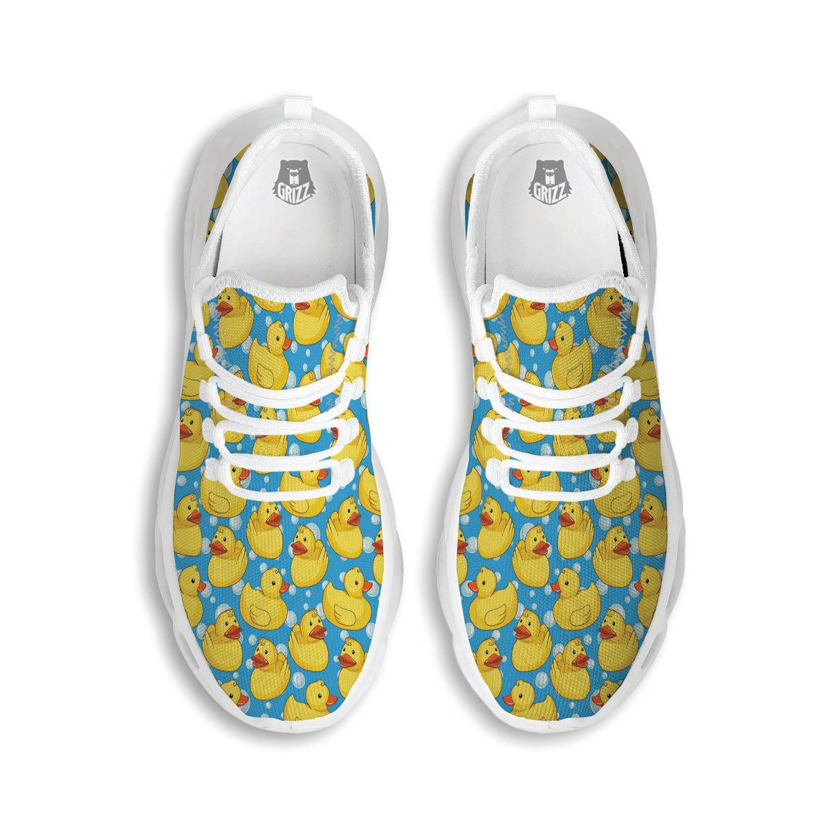 Rubber Duck In Water Print Pattern White Running Shoes-grizzshop