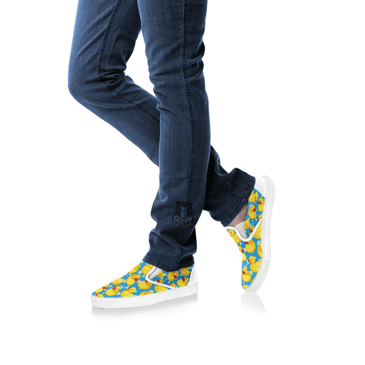 Rubber Duck In Water Print Pattern White Slip On Shoes-grizzshop