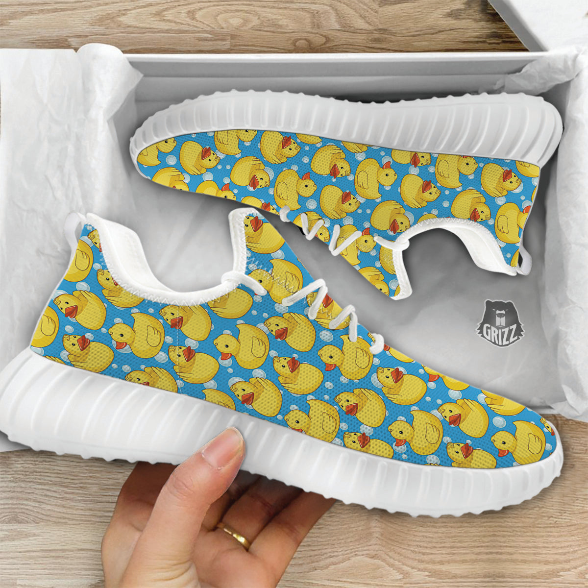 Rubber Duck In Water Print Pattern White Walking Shoes-grizzshop