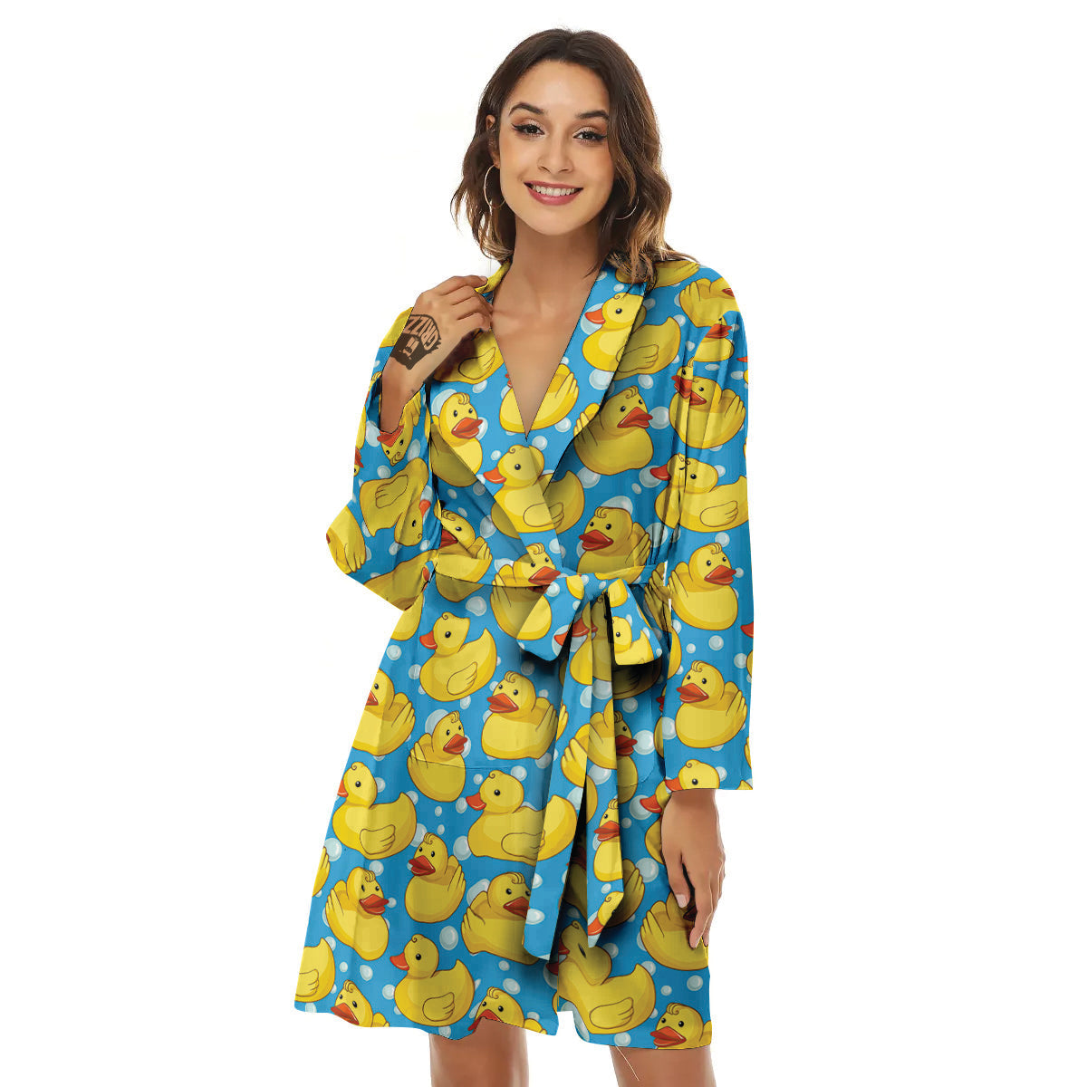 Rubber Duck In Water Print Pattern Women's Robe-grizzshop