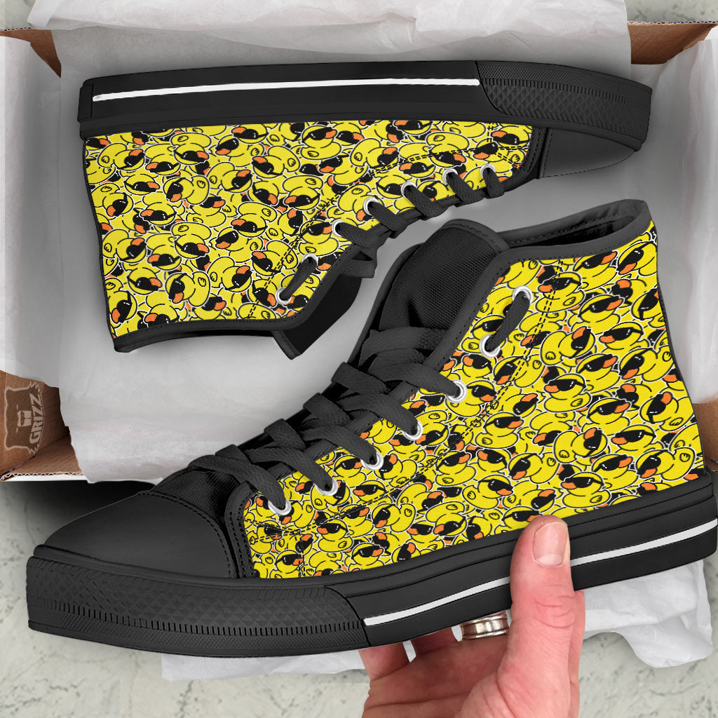 Rubber Duck Mafia Print Pattern Black High Top Shoes-grizzshop