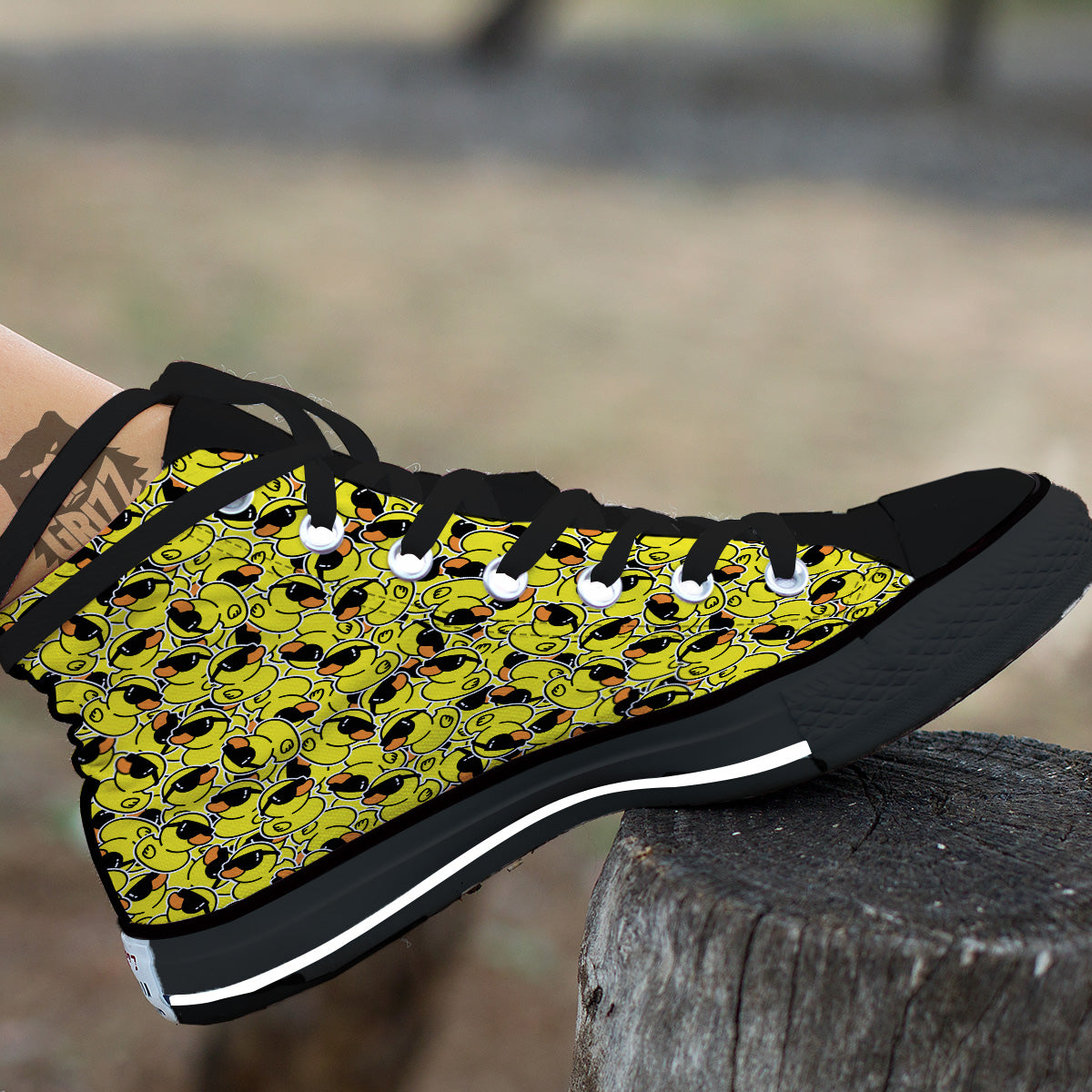 Rubber Duck Mafia Print Pattern Black High Top Shoes-grizzshop