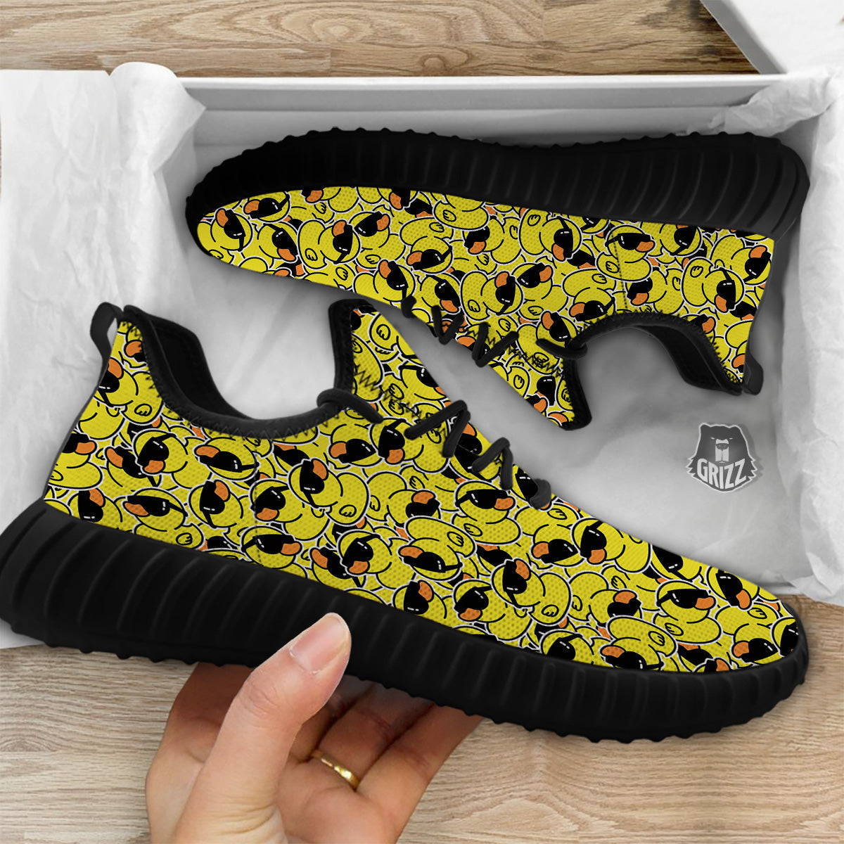 Rubber Duck Mafia Print Pattern Black Walking Shoes-grizzshop