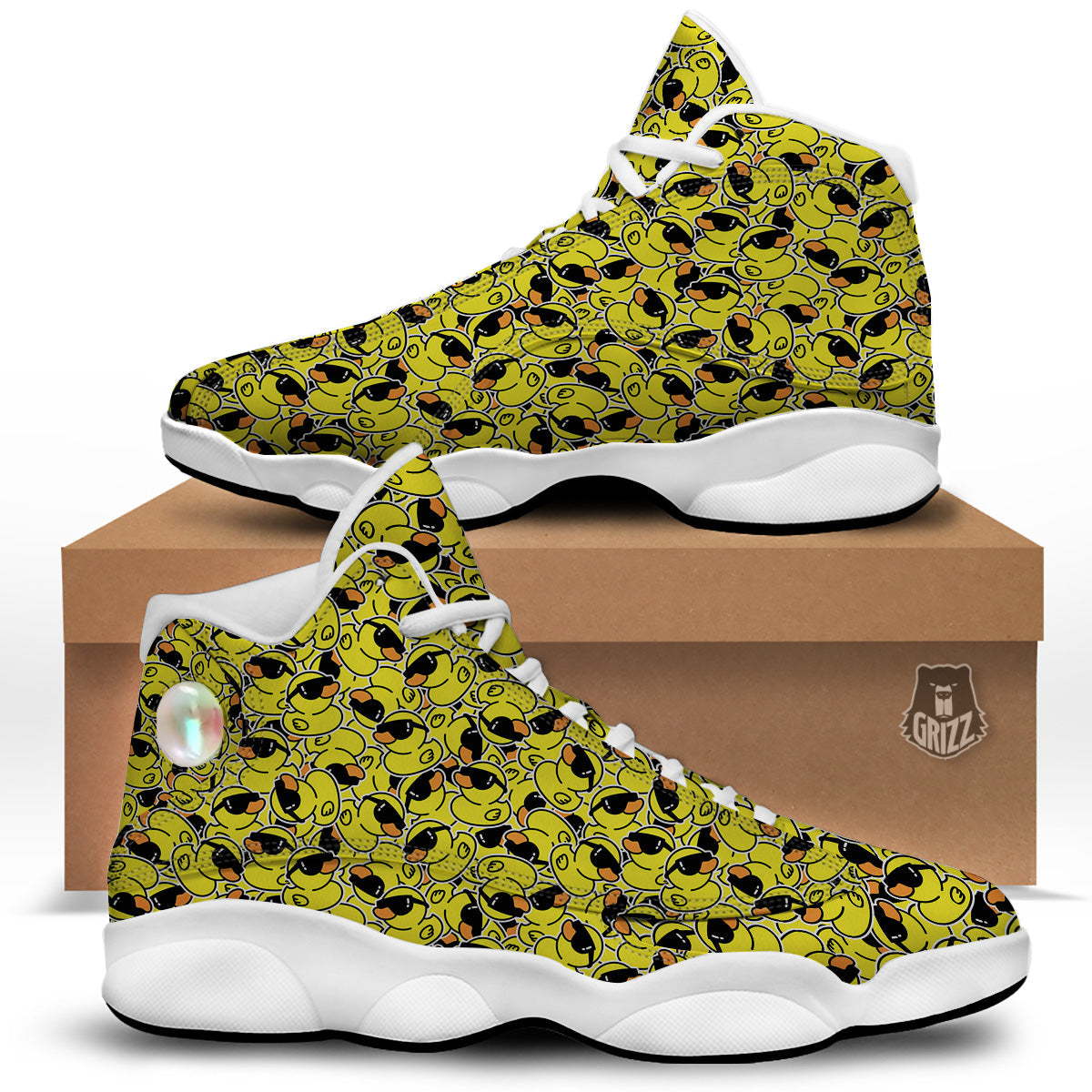 Rubber Duck Mafia Print Pattern White Basketball Shoes-grizzshop