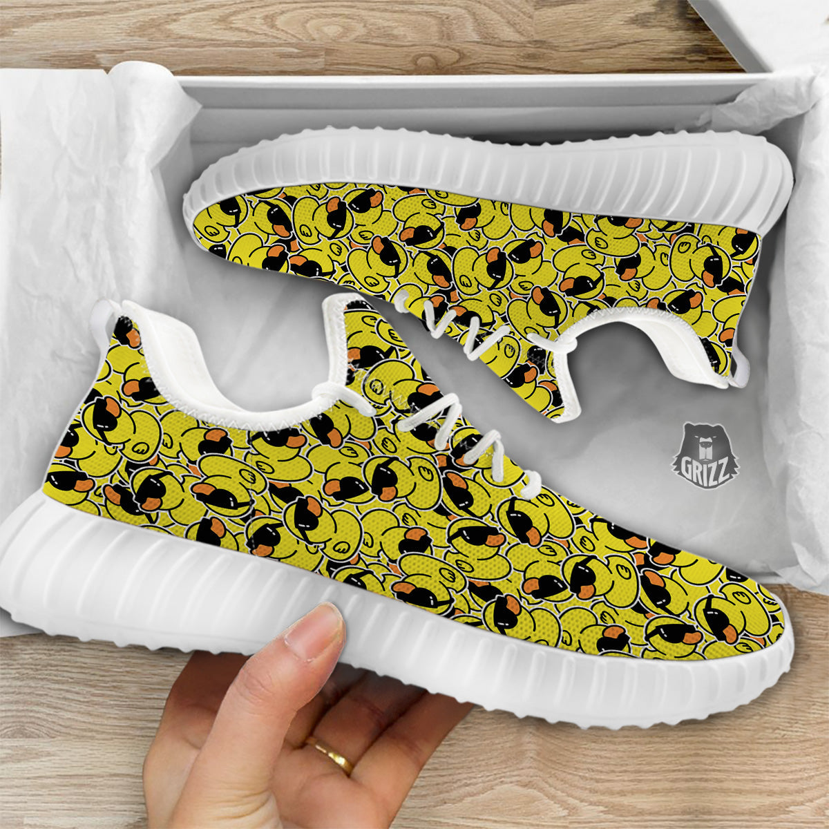 Rubber Duck Mafia Print Pattern White Walking Shoes-grizzshop