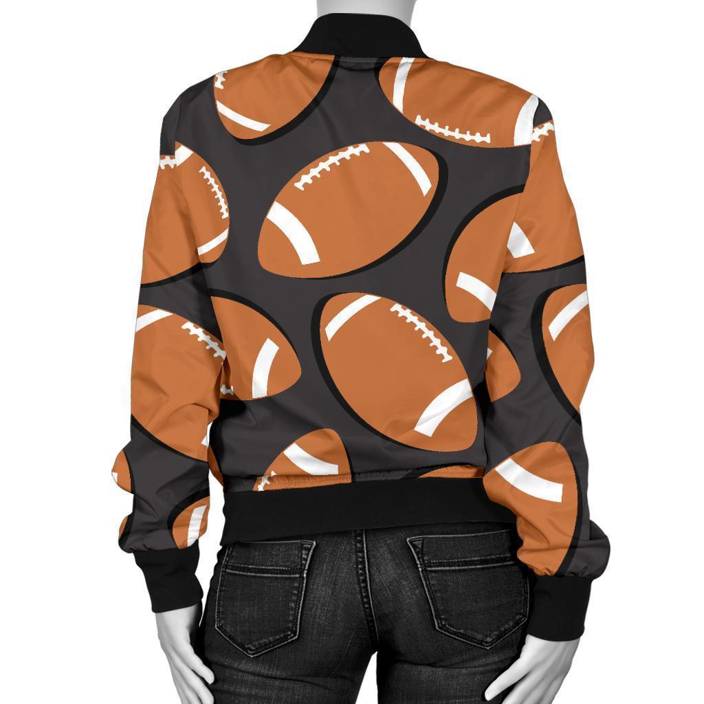 Rugby Ball American Football Print Pattern Women Casual Bomber Jacket-grizzshop