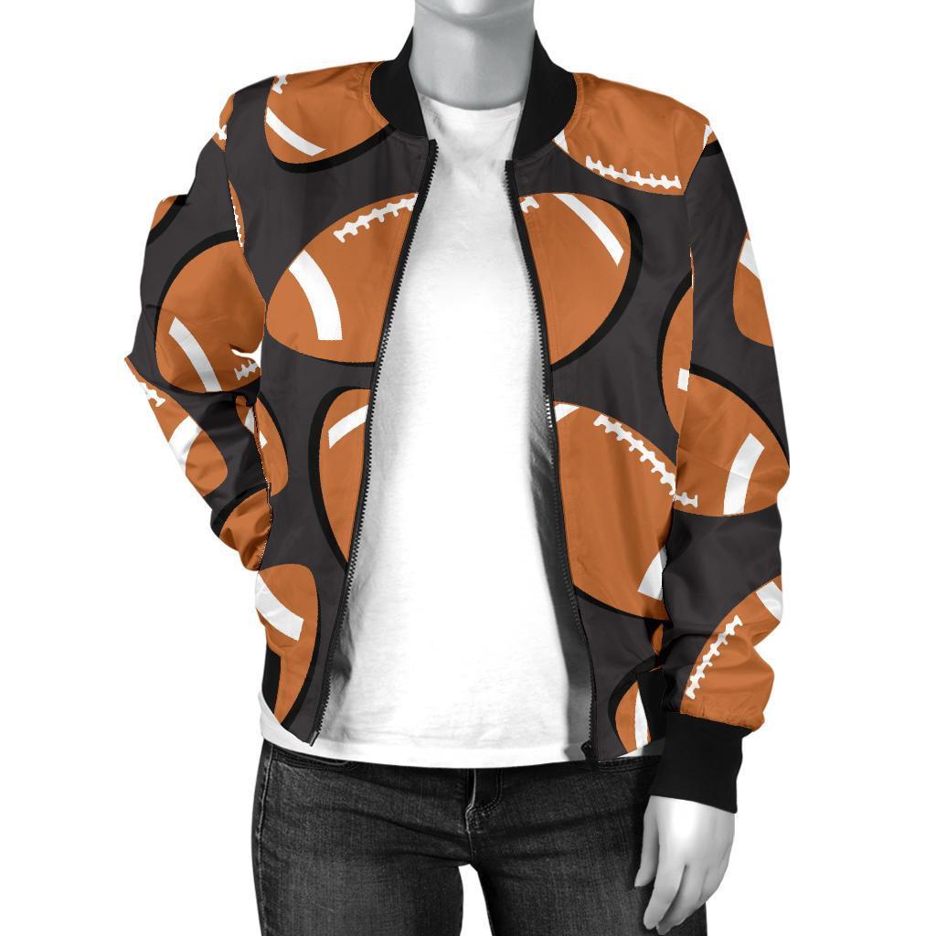 Rugby Ball American Football Print Pattern Women Casual Bomber Jacket-grizzshop