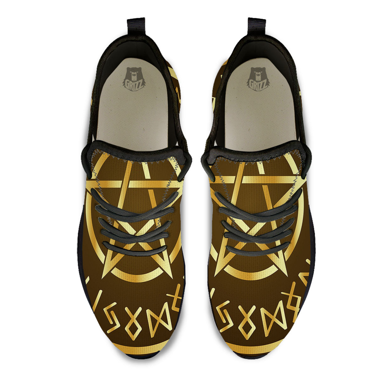 Runes Pentagram Viking Nordic Print Black Athletic Shoes-grizzshop