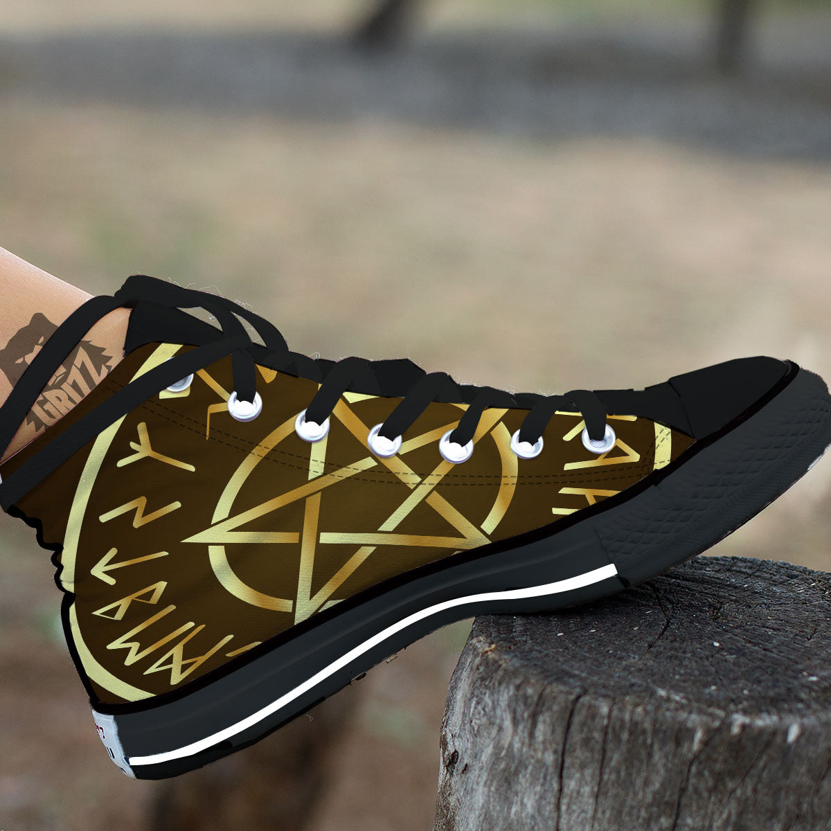 Runes Pentagram Viking Nordic Print Black High Top Shoes-grizzshop