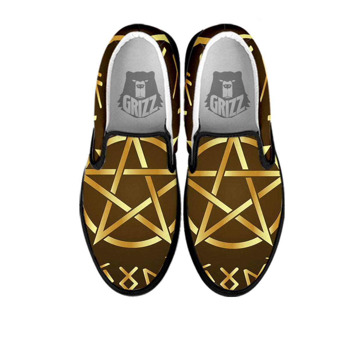 Runes Pentagram Viking Nordic Print Black Slip On Shoes-grizzshop