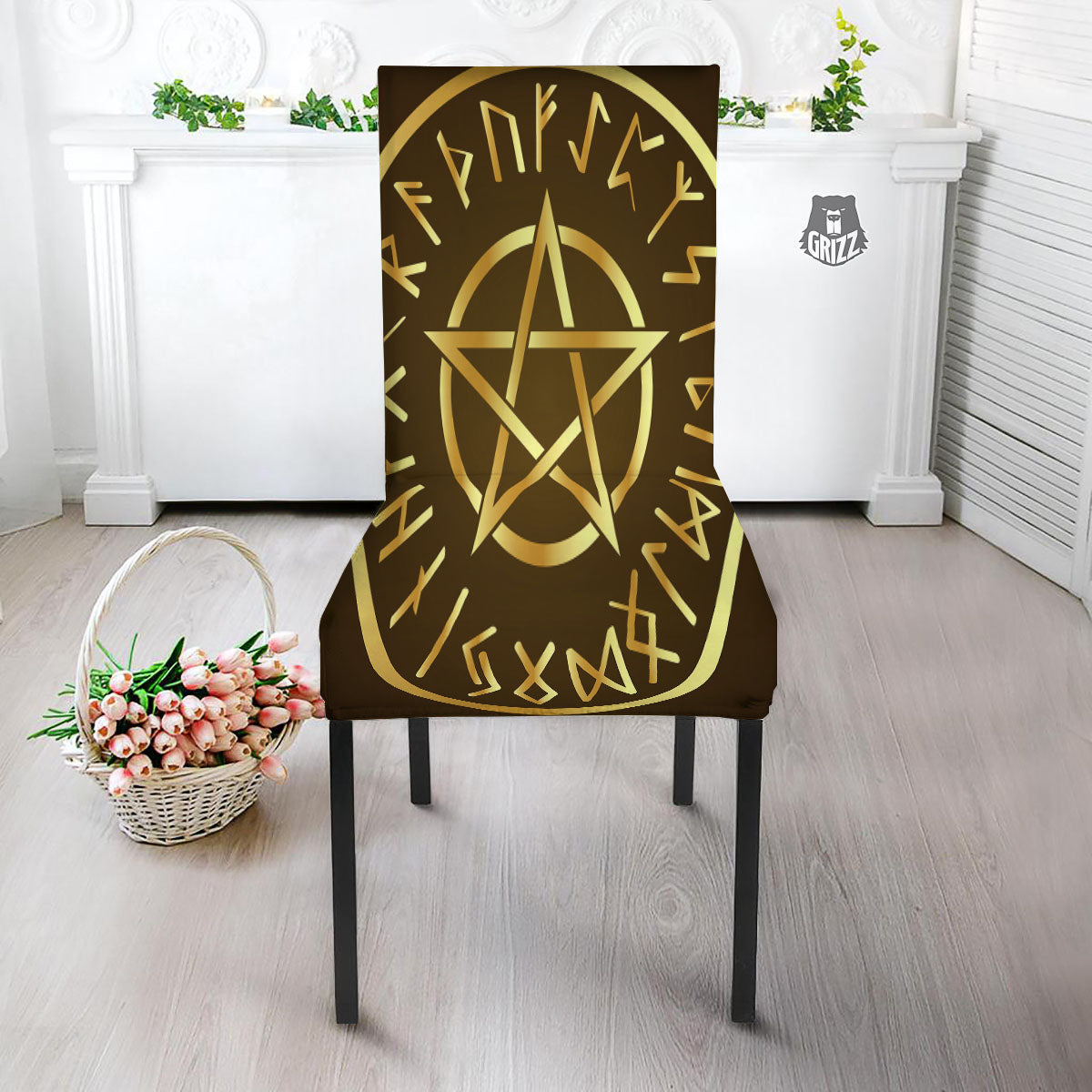 Runes Pentagram Viking Nordic Print Dining Chair Slipcover-grizzshop