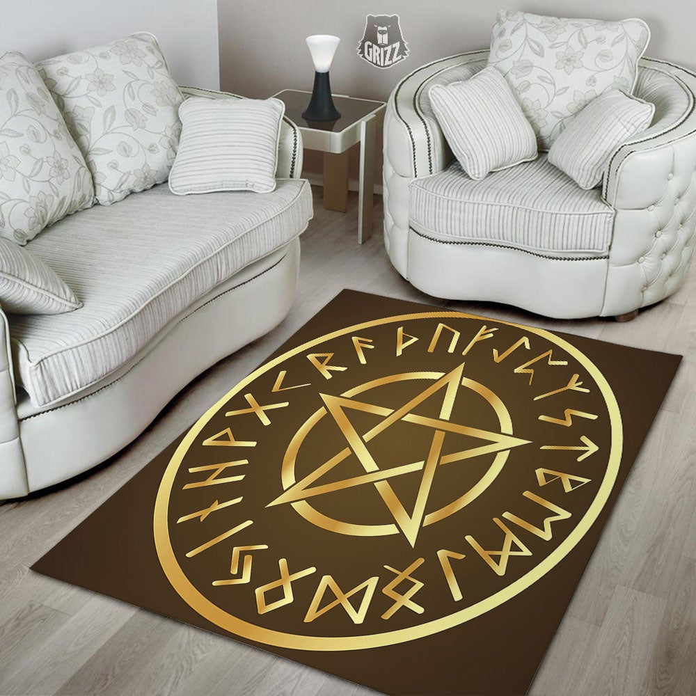 Runes Pentagram Viking Nordic Print Floor Mat-grizzshop