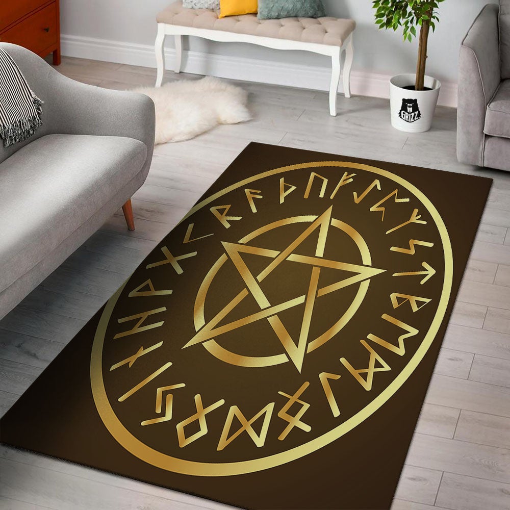 Runes Pentagram Viking Nordic Print Floor Mat-grizzshop