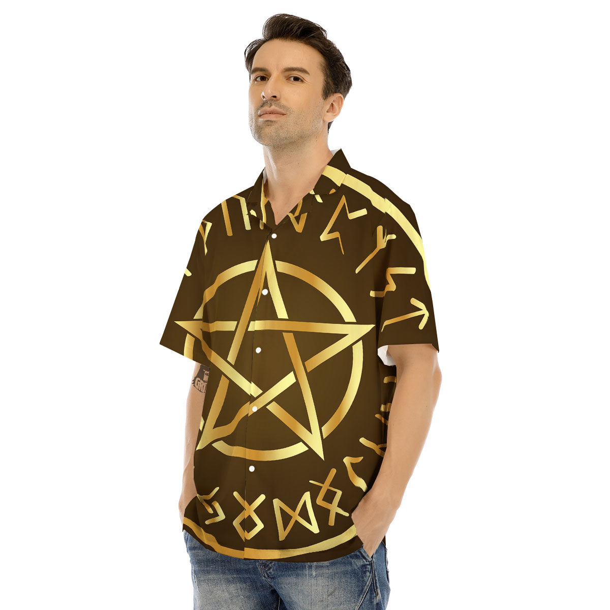 Runes Pentagram Viking Nordic Print Men's Hawaiian Shirt-grizzshop