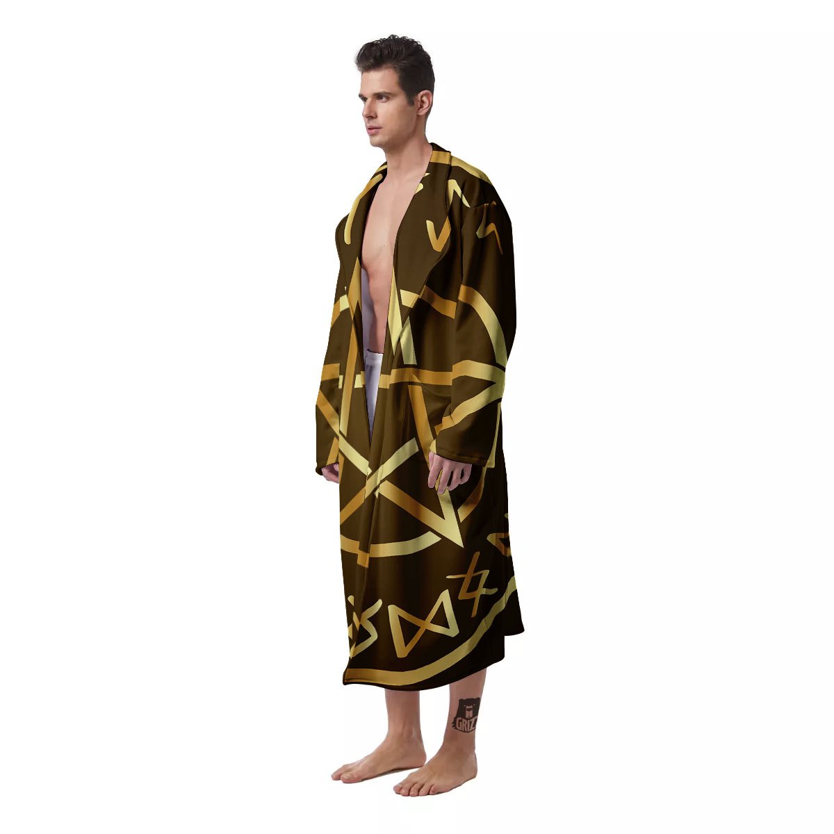 Runes Pentagram Viking Nordic Print Men's Robe-grizzshop