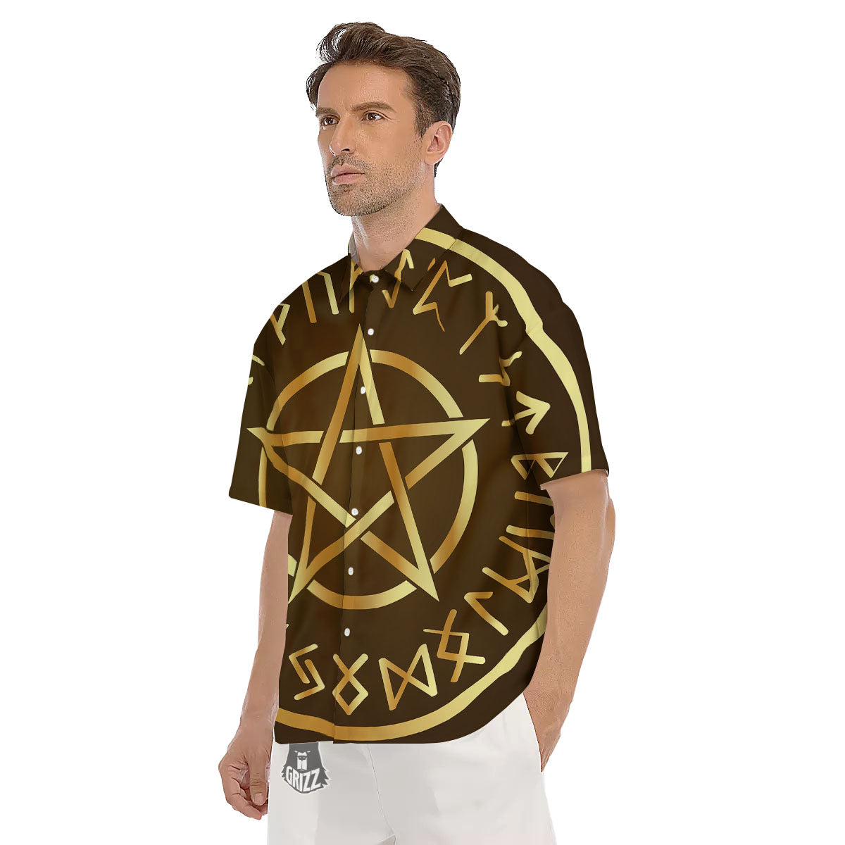 Runes Pentagram Viking Nordic Print Men's Short Sleeve Shirts-grizzshop