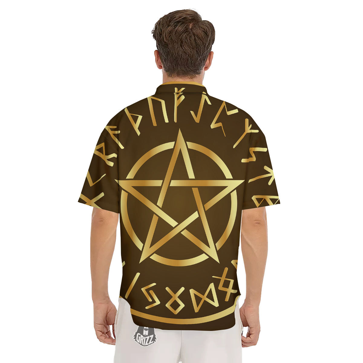 Runes Pentagram Viking Nordic Print Men's Short Sleeve Shirts-grizzshop