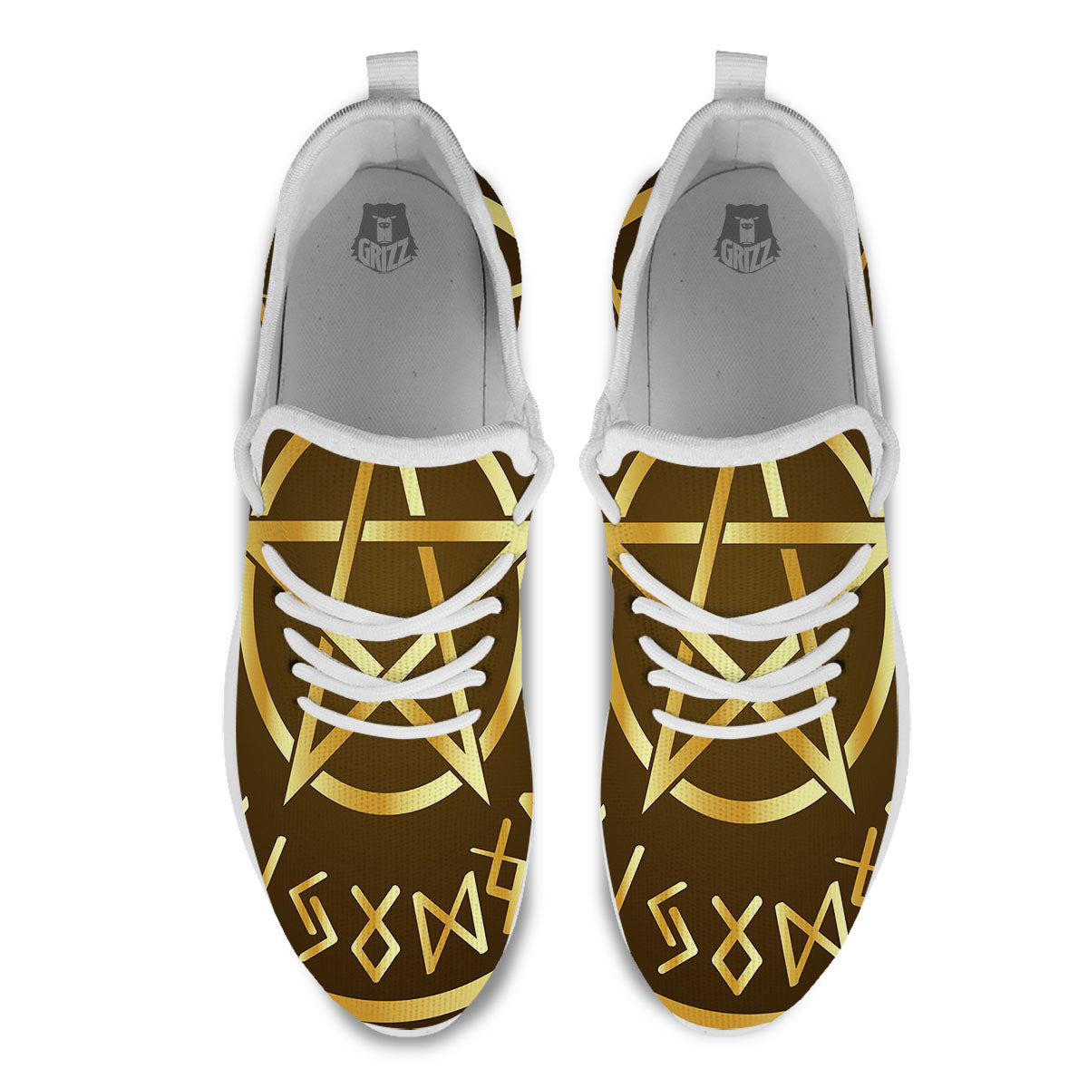 Runes Pentagram Viking Nordic Print White Athletic Shoes-grizzshop