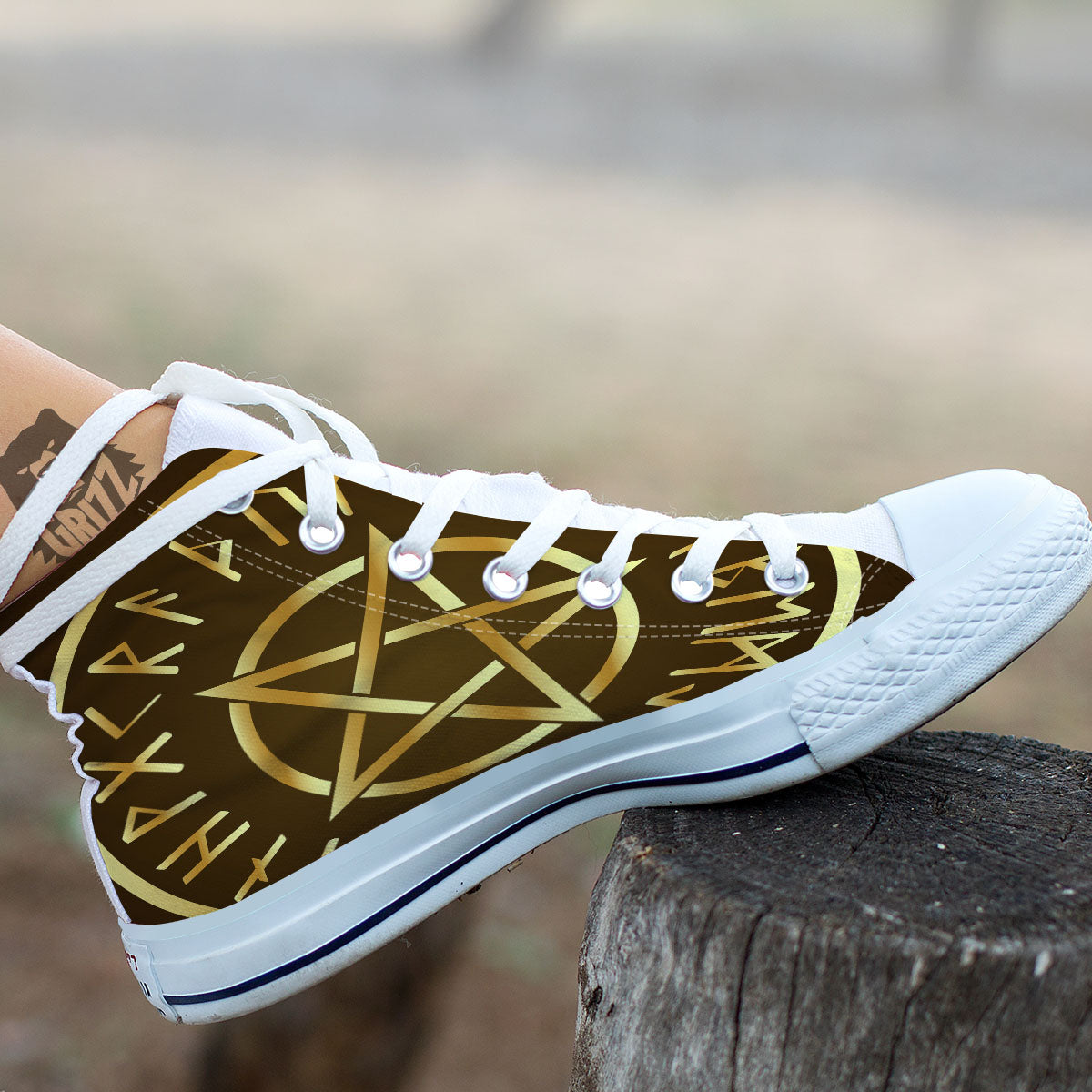 Runes Pentagram Viking Nordic Print White High Top Shoes-grizzshop