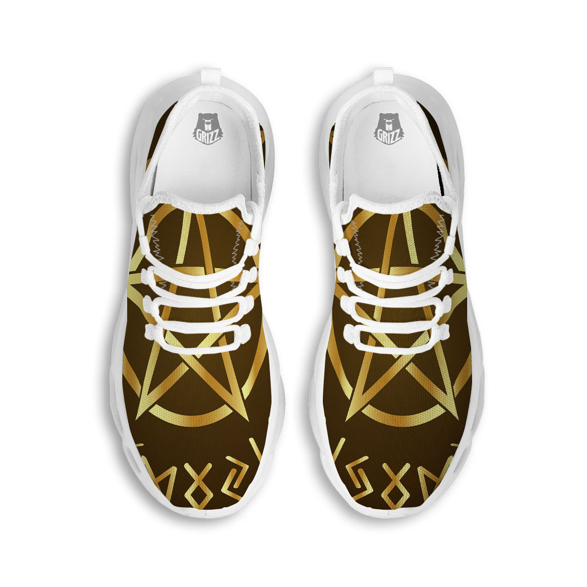 Runes Pentagram Viking Nordic Print White Running Shoes-grizzshop