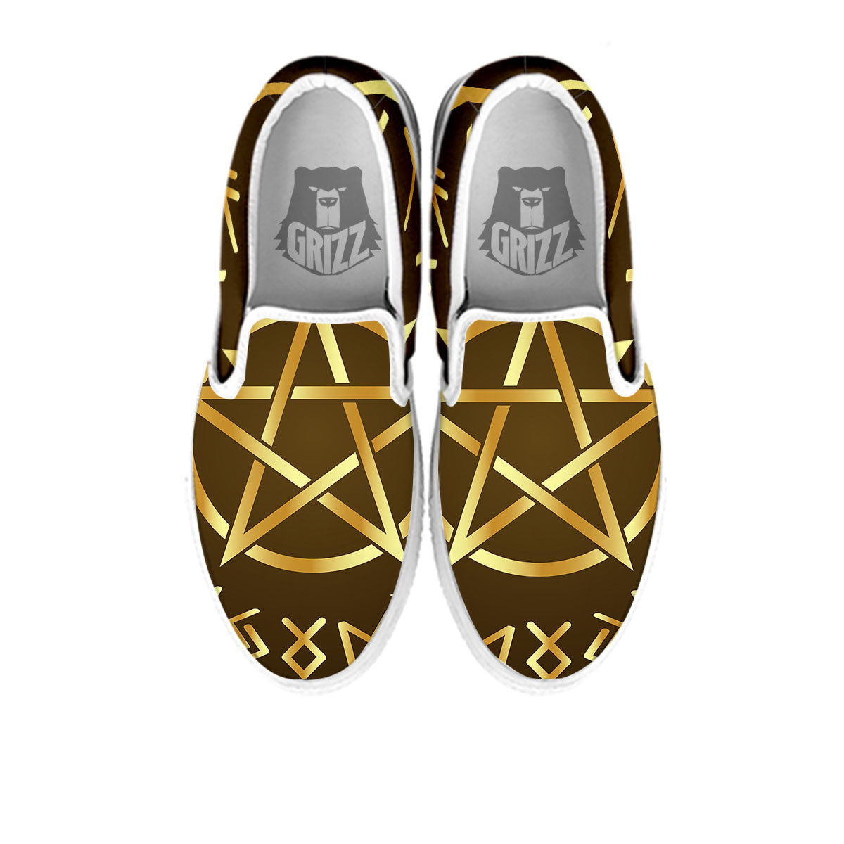 Runes Pentagram Viking Nordic Print White Slip On Shoes-grizzshop