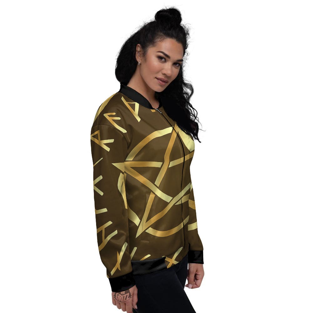 Runes Pentagram Viking Nordic Print Women's Bomber Jacket-grizzshop