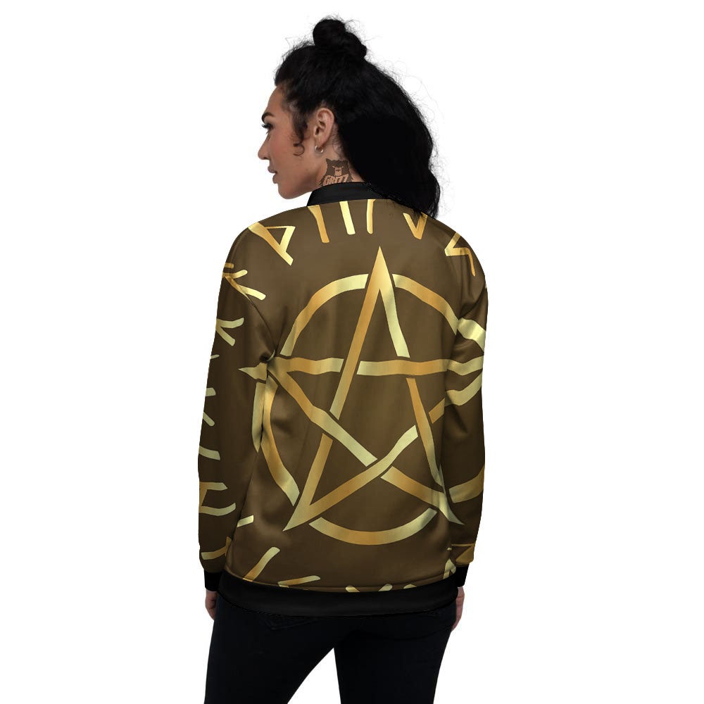 Runes Pentagram Viking Nordic Print Women's Bomber Jacket-grizzshop