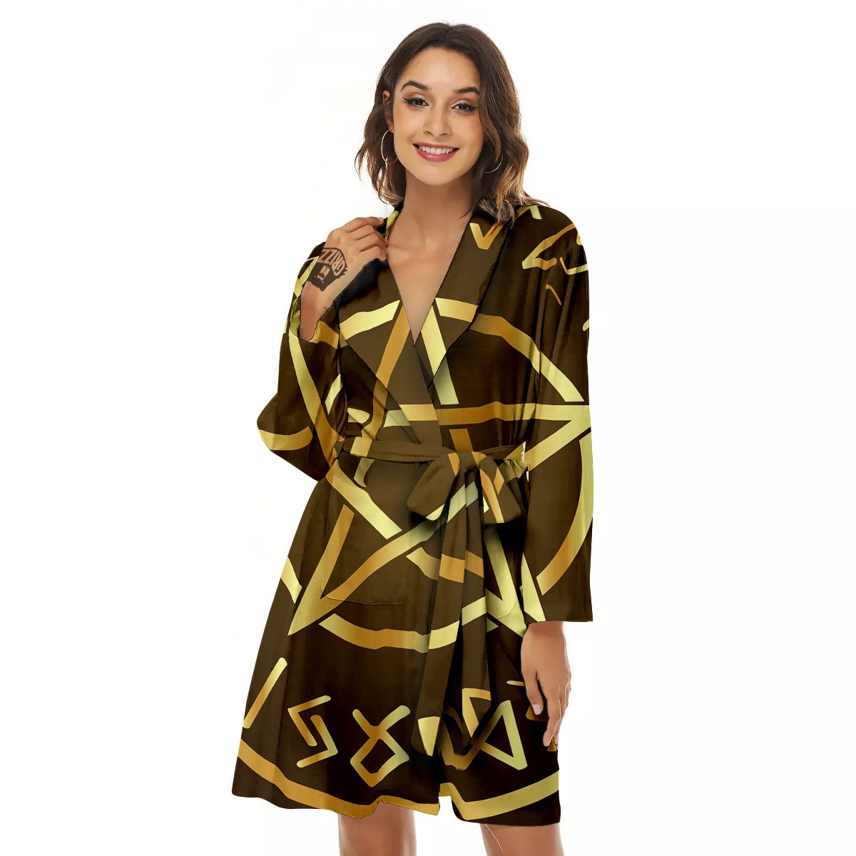 Runes Pentagram Viking Nordic Print Women's Robe-grizzshop