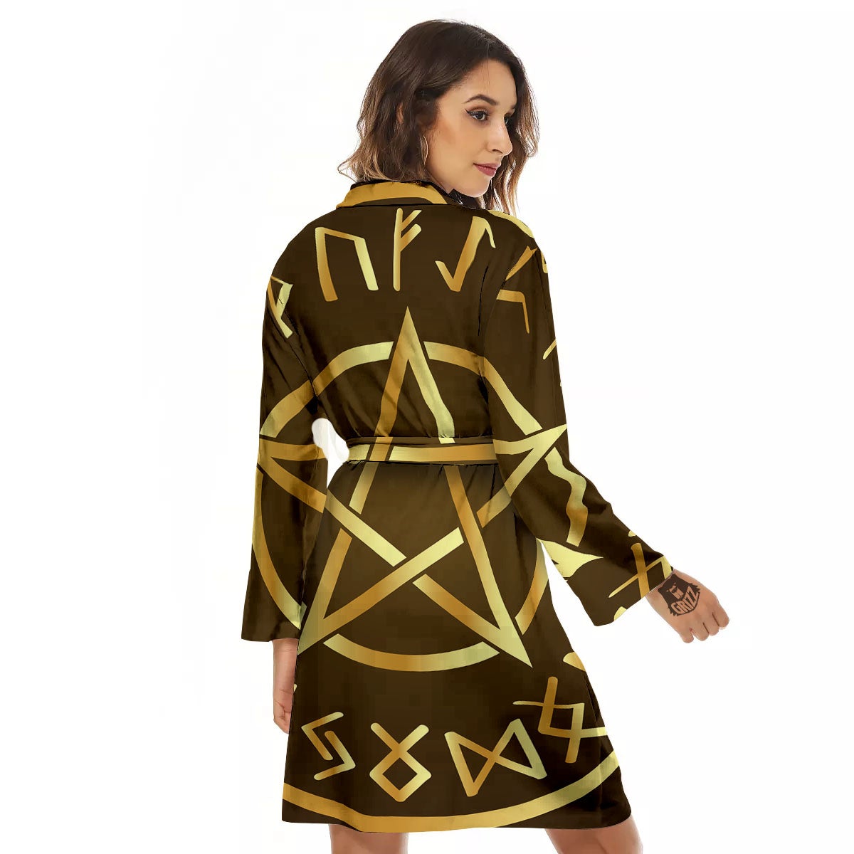 Runes Pentagram Viking Nordic Print Women's Robe-grizzshop