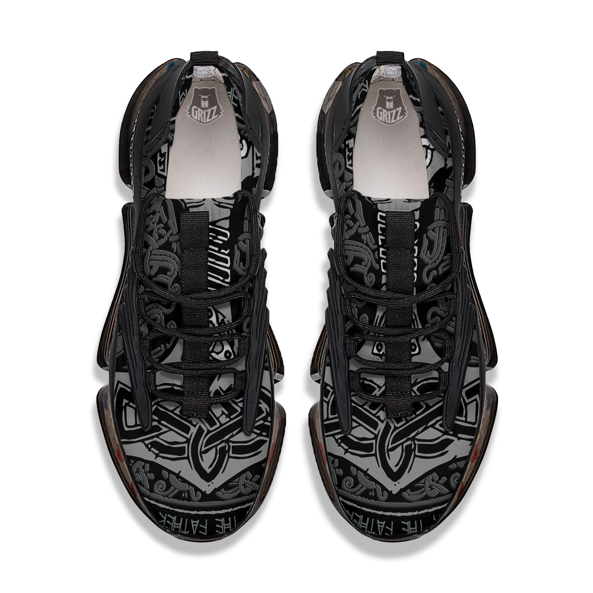 Runes Scandinavian And Mjolnir Print Black Gym Shoes-grizzshop