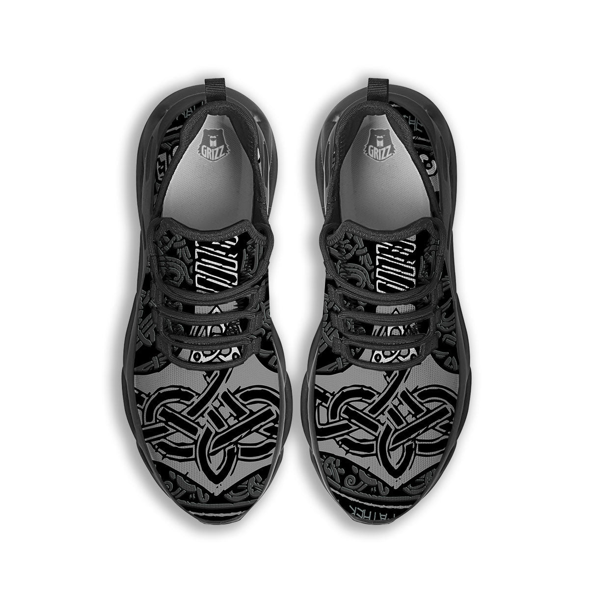 Runes Scandinavian And Mjolnir Print Black Running Shoes-grizzshop