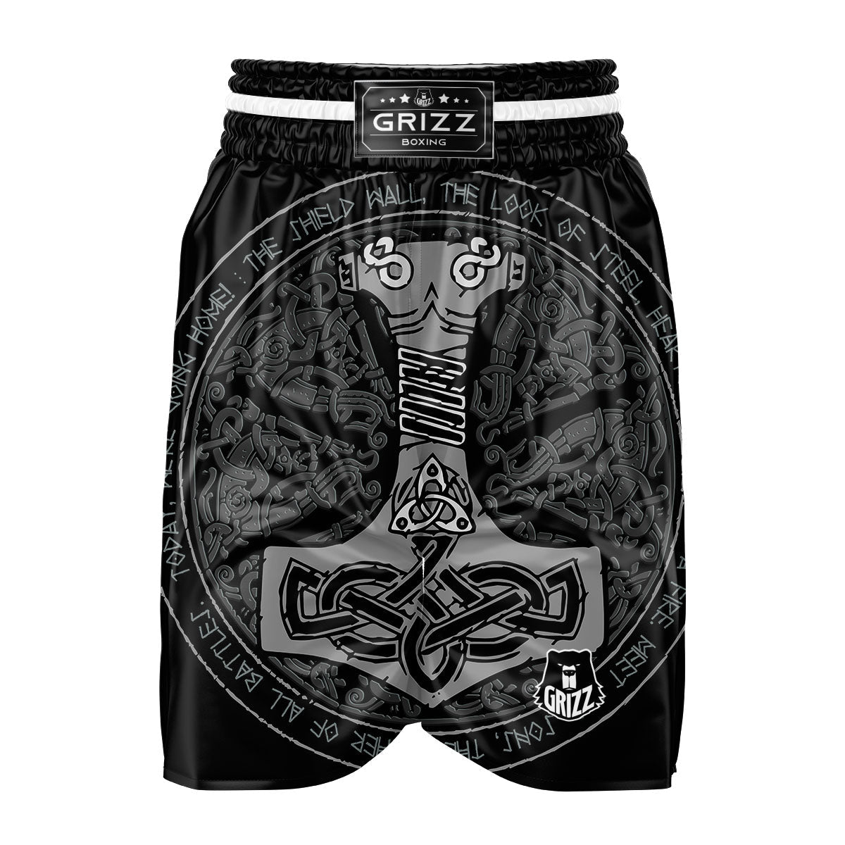 Runes Scandinavian And Mjolnir Print Boxing Shorts-grizzshop