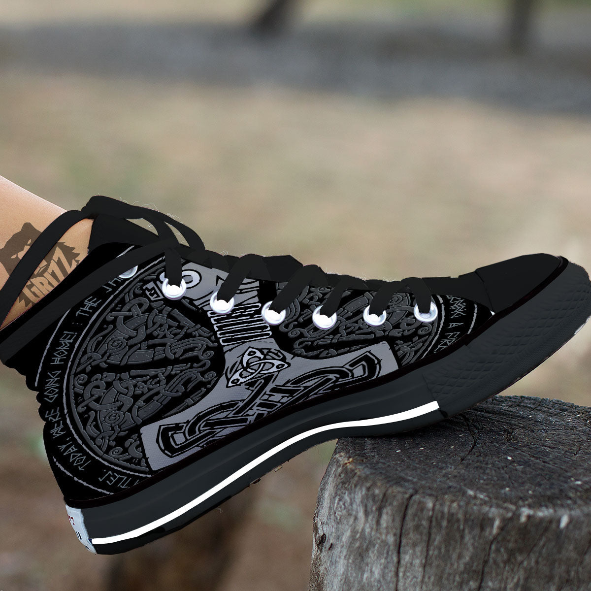 Runes Scandinavian And Mjolnir Print High Top Shoes-grizzshop